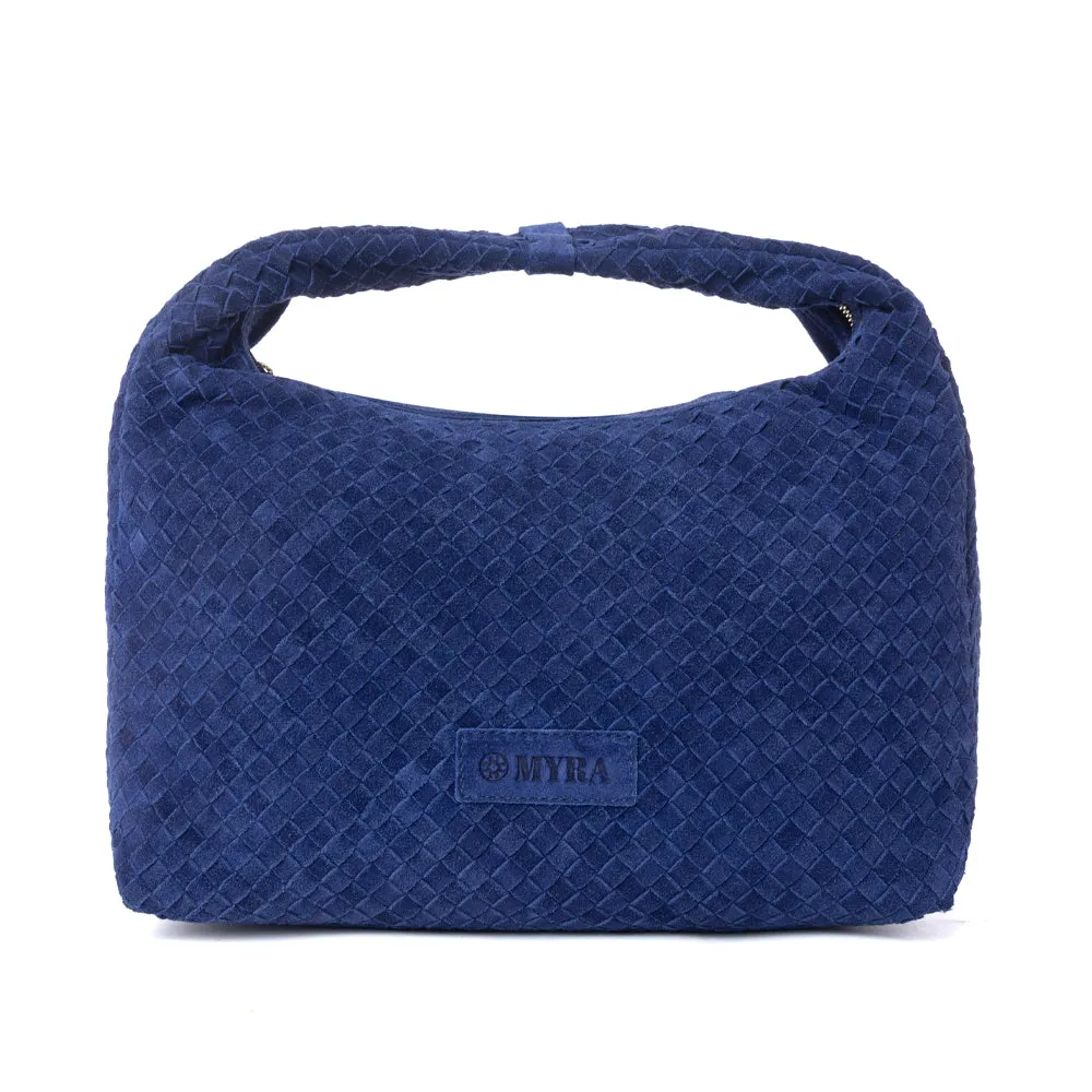 Saddle Weave Genuine Suede Leather Bag in Royal Blue sold by Myra Bag
