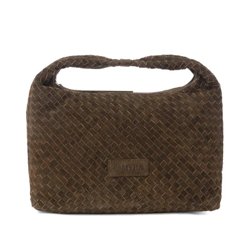 Saddle Weave Genuine Suede Leather Bag in Bridle Bronze made by Myra Bag