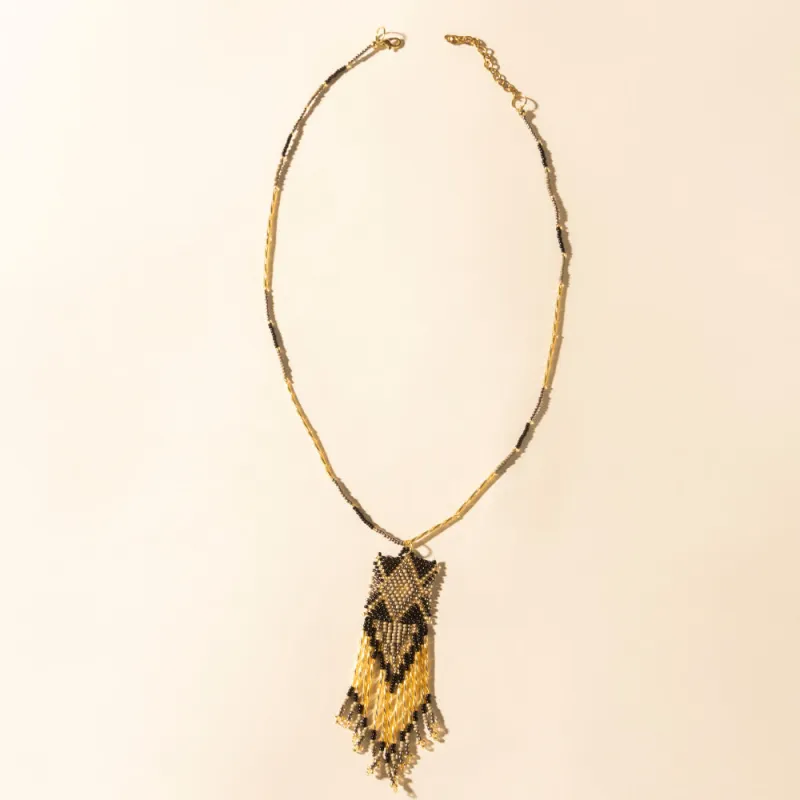 Sun Strung Beaded Necklace in Brown made by Myra Bag