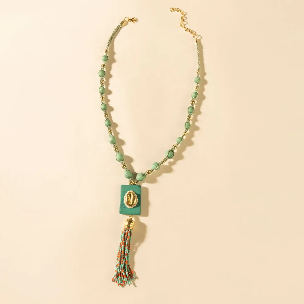 Sun strung beaded necklace in Turquoise sold by Myra Bag