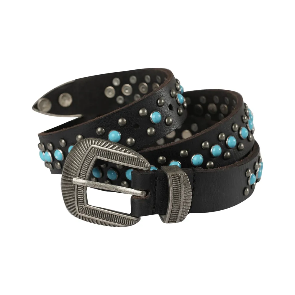 Midnight Ranger Western Leather Belt - Calfskin with Turquoise Stones sold by Myra Bag product image thumbnail 4