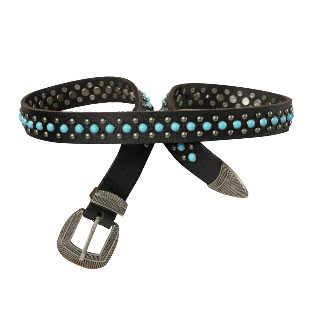 Midnight Ranger Western Leather Belt - Calfskin with Turquoise Stones sold by Myra Bag product image thumbnail 2