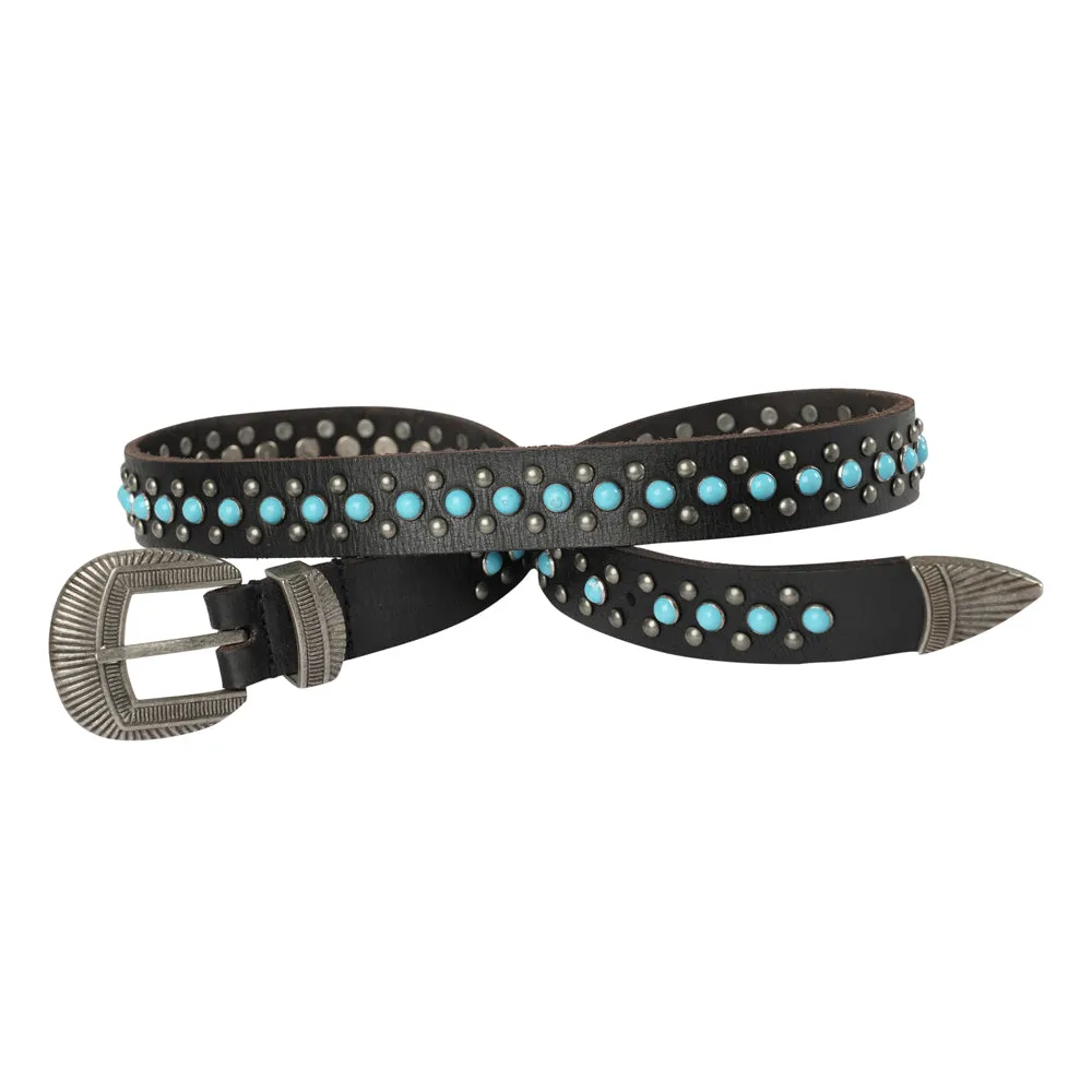 Midnight Ranger Western Leather Belt - Calfskin with Turquoise Stones sold by Myra Bag product image thumbnail 3
