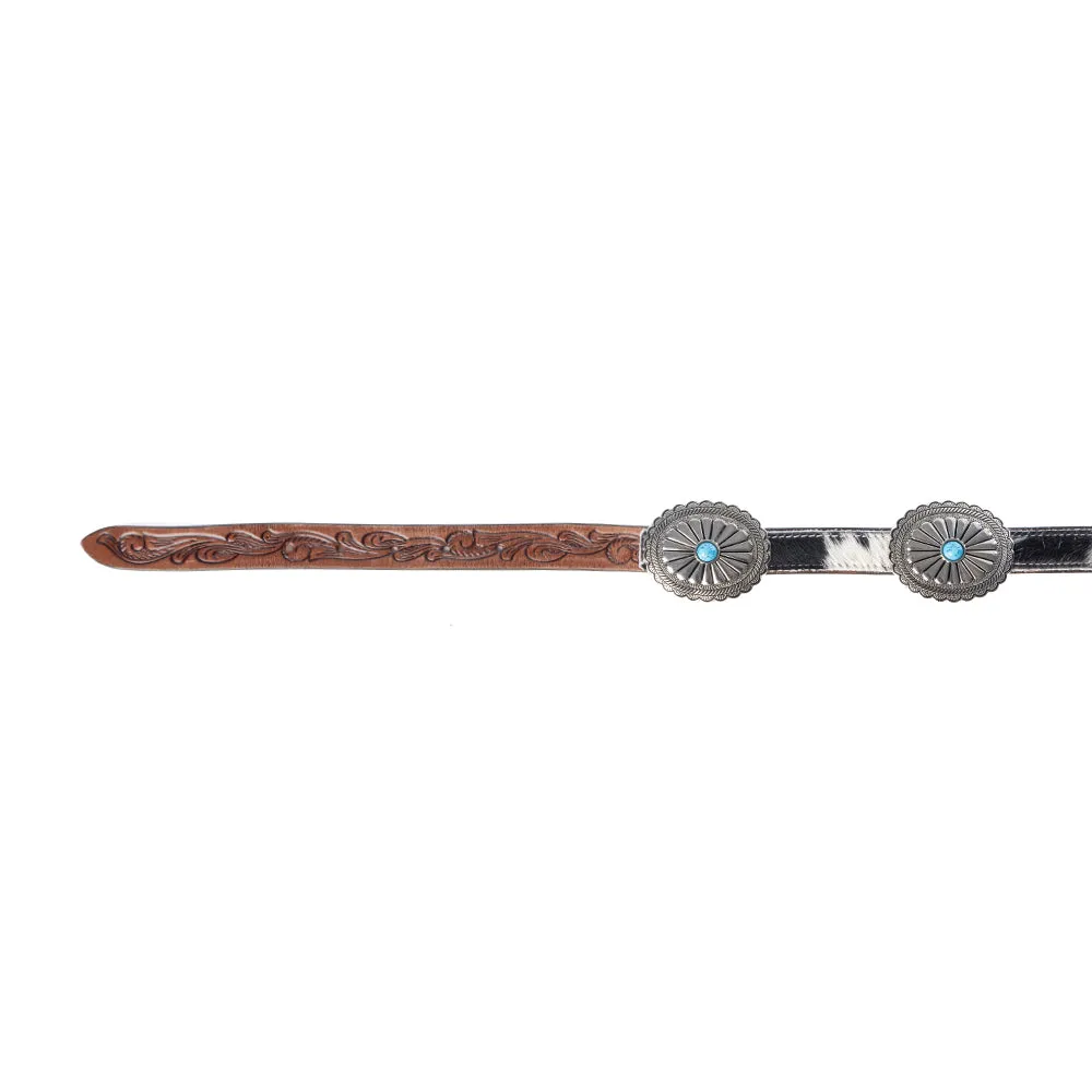 Floracrest Hairon Concho Belt for Women with Handtooling and Turquoise Stone Buckle sold by Myra Bag product image thumbnail 3