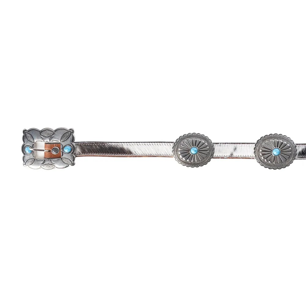 Floracrest Hairon Concho Belt for Women with Handtooling and Turquoise Stone Buckle sold by Myra Bag product image thumbnail 2