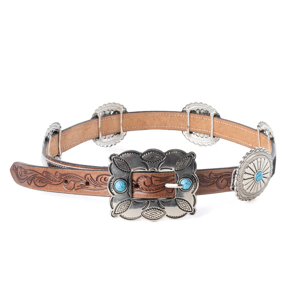 Floracrest Hairon Concho Belt for Women with Handtooling and Turquoise Stone Buckle sold by Myra Bag product image thumbnail 4