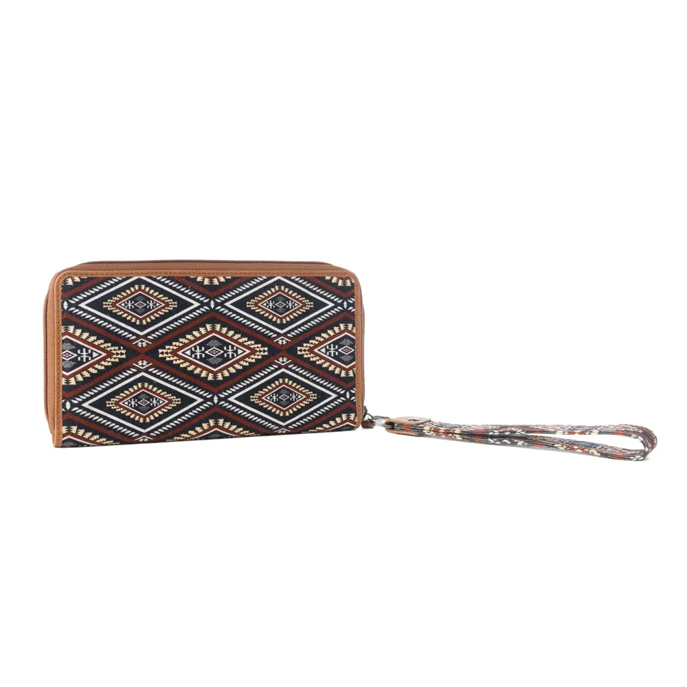Kilim Trail Western Wallet for Women in Mocha with leather detail and RFID protection sold by Myra Bag product image thumbnail 2