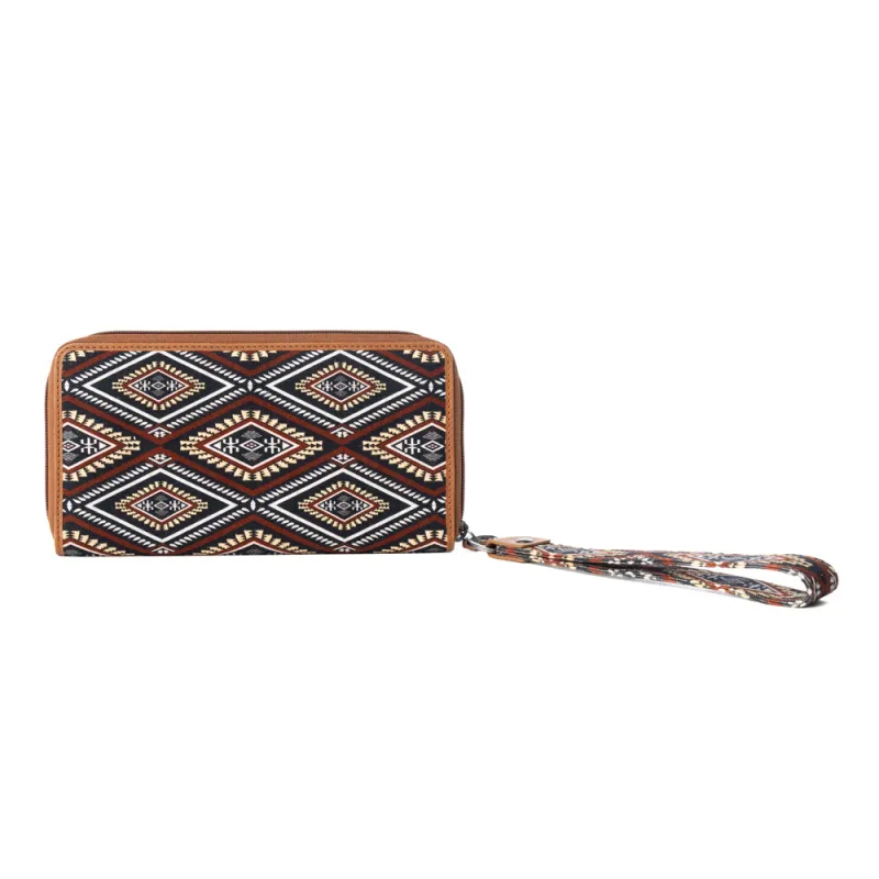 Kilim Trail Western Wallet for Women in Mocha with leather detail and RFID protection made by Myra Bag