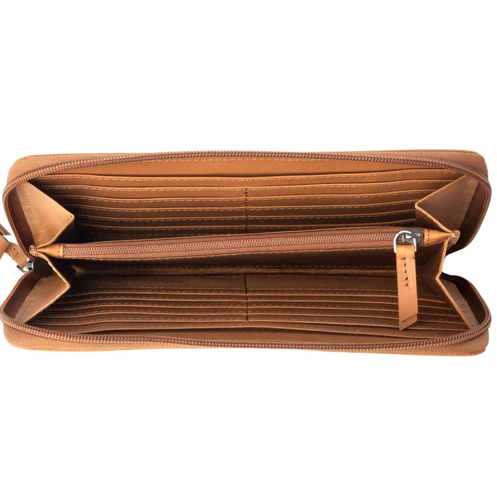 Kilim Trail Western Wallet for Women in Mocha with leather detail and RFID protection sold by Myra Bag product image thumbnail 4
