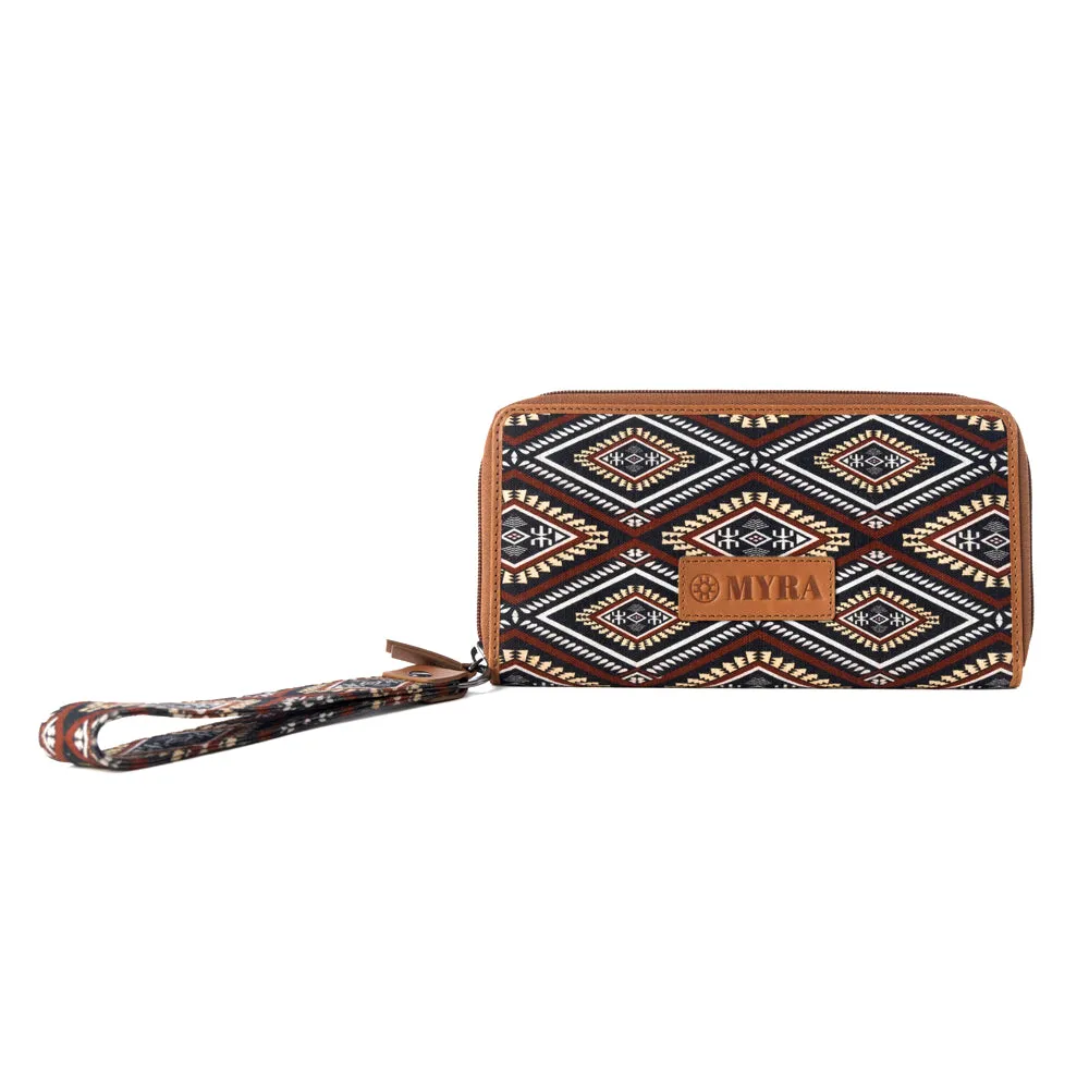 Kilim Trail Western Wallet for Women in Mocha with leather detail and RFID protection sold by Myra Bag product image thumbnail 3