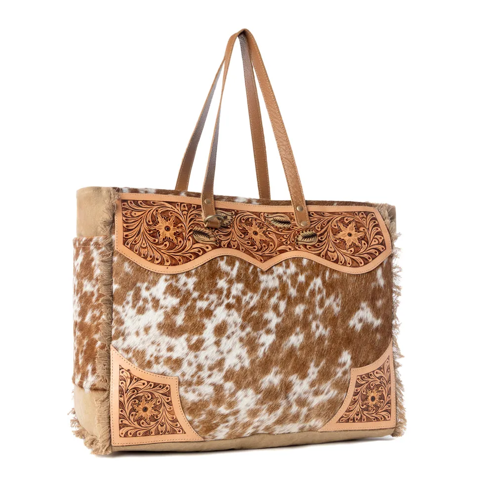 Cartwright Hand-Tooled Bag in Tan & White sold by Myra Bag product image thumbnail 2