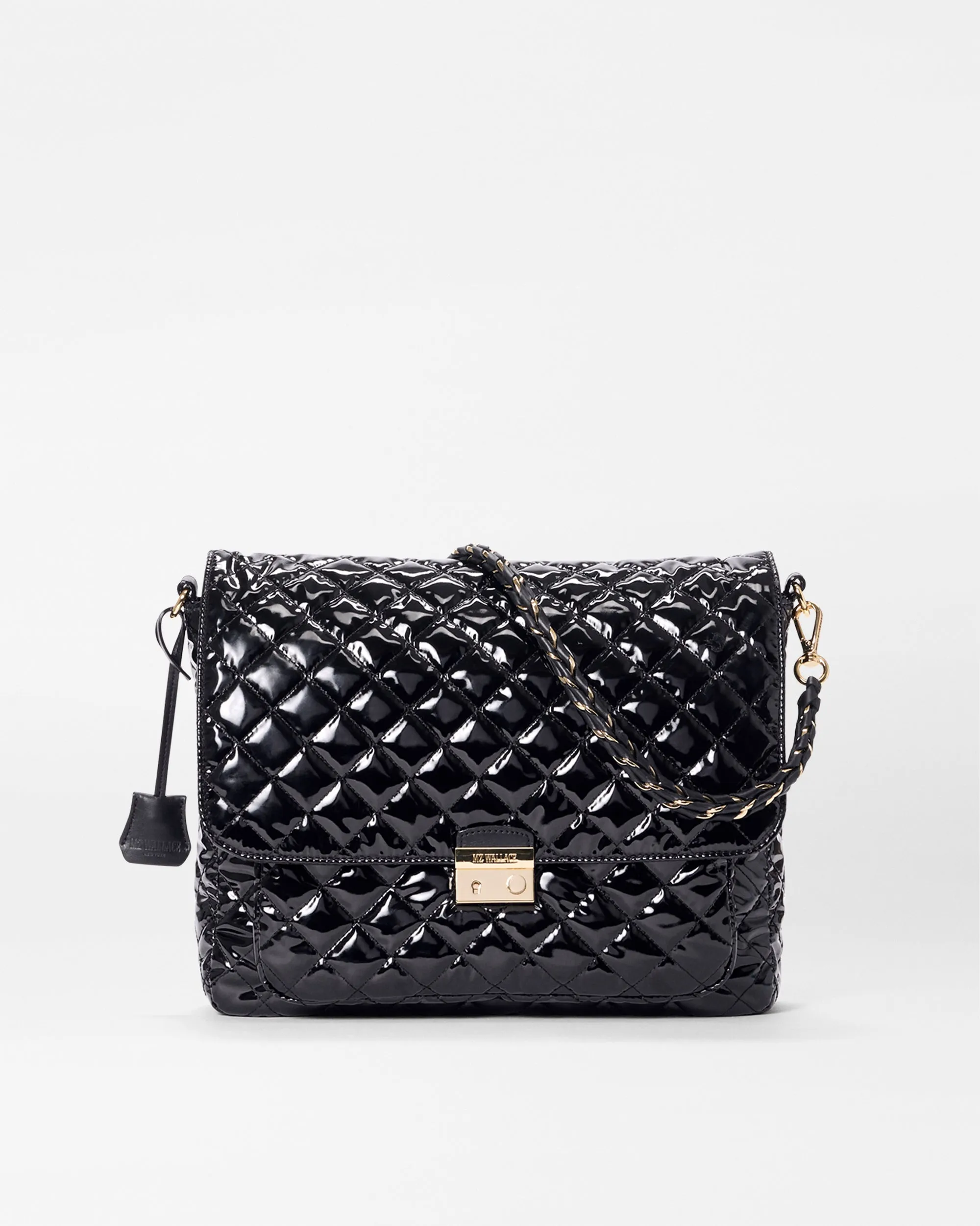 Black Lacquer Large Crosby Lock Crossbody sold by MZ Wallace