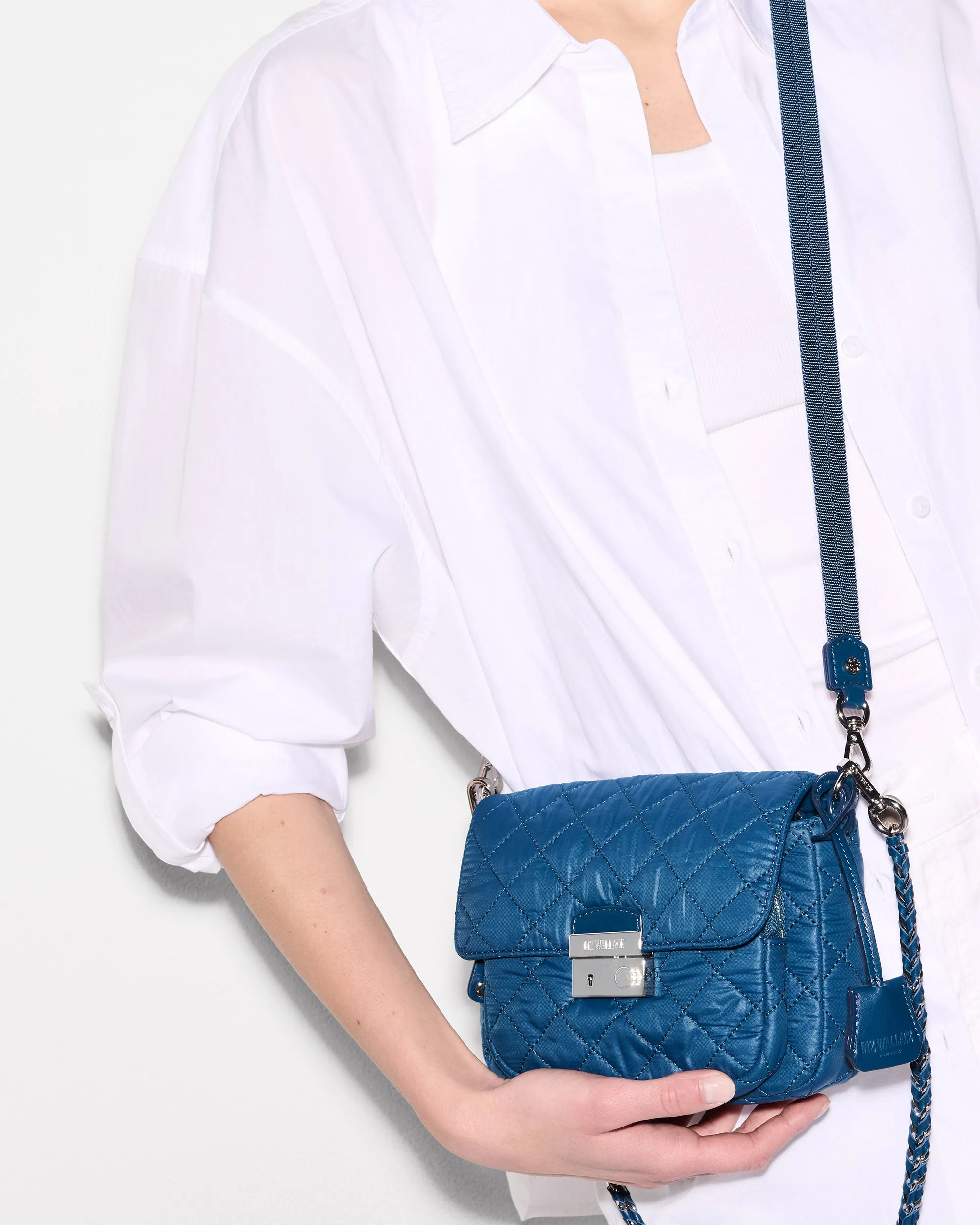French Blue Small Crosby Lock Crossbody sold by MZ Wallace product image thumbnail 4