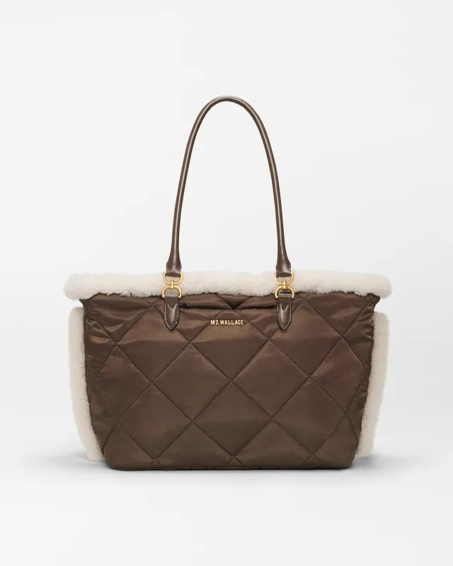 Shearling / Walnut Medium Madison E-W Tote sold by MZ Wallace