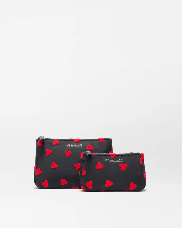 Black with Red Heart Flock Luna Cosmetic Bundle made by MZ Wallace