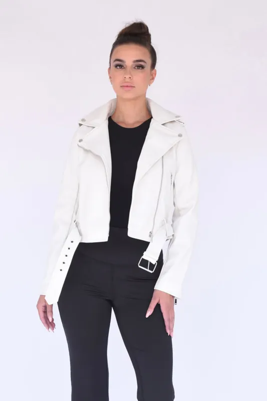 Libya Vegan Leather Moto Jacket in Cream sold by n:PHILANTHROPY