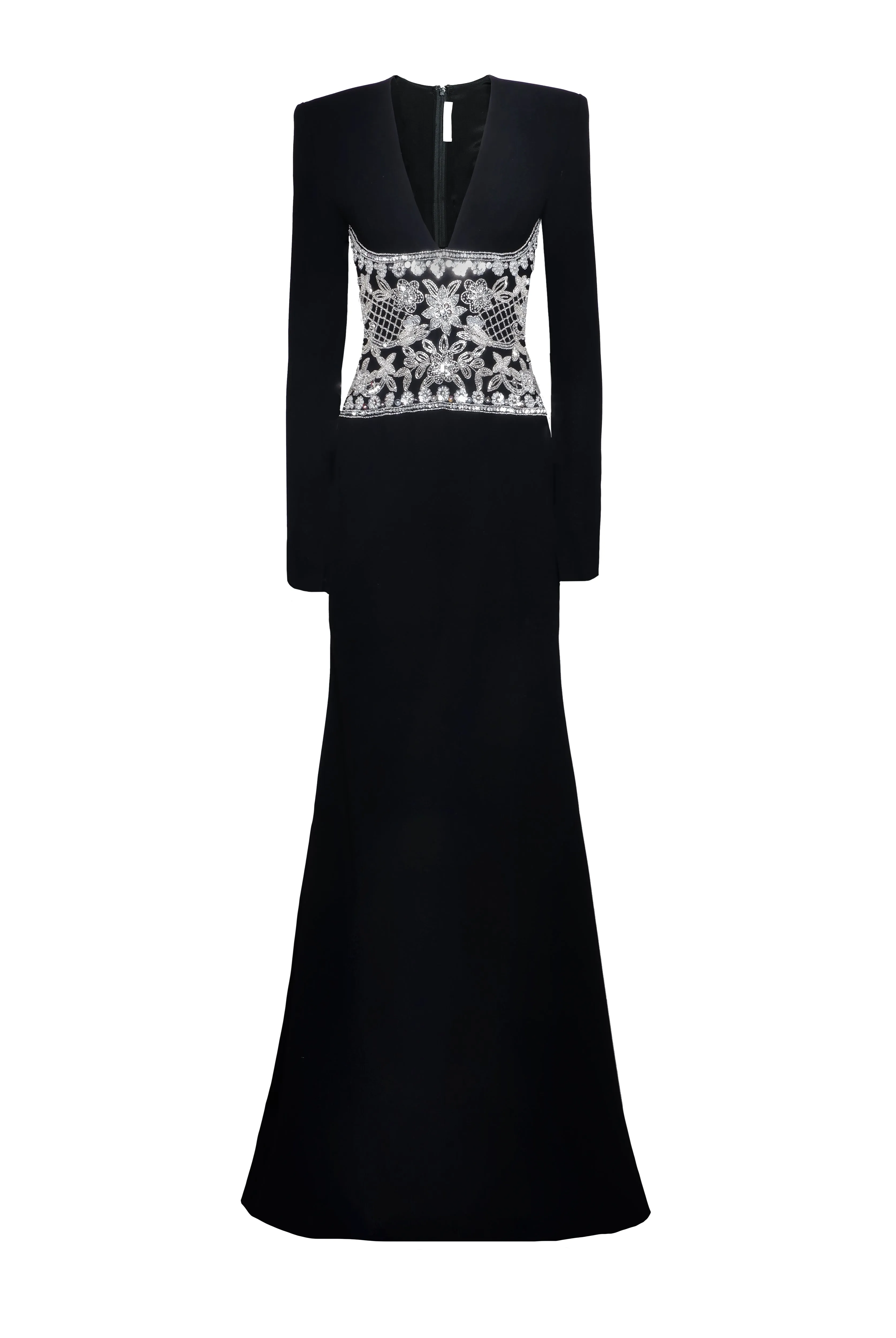 Embroidered Long Sleeve V Neck Gown sold by Naeem Khan