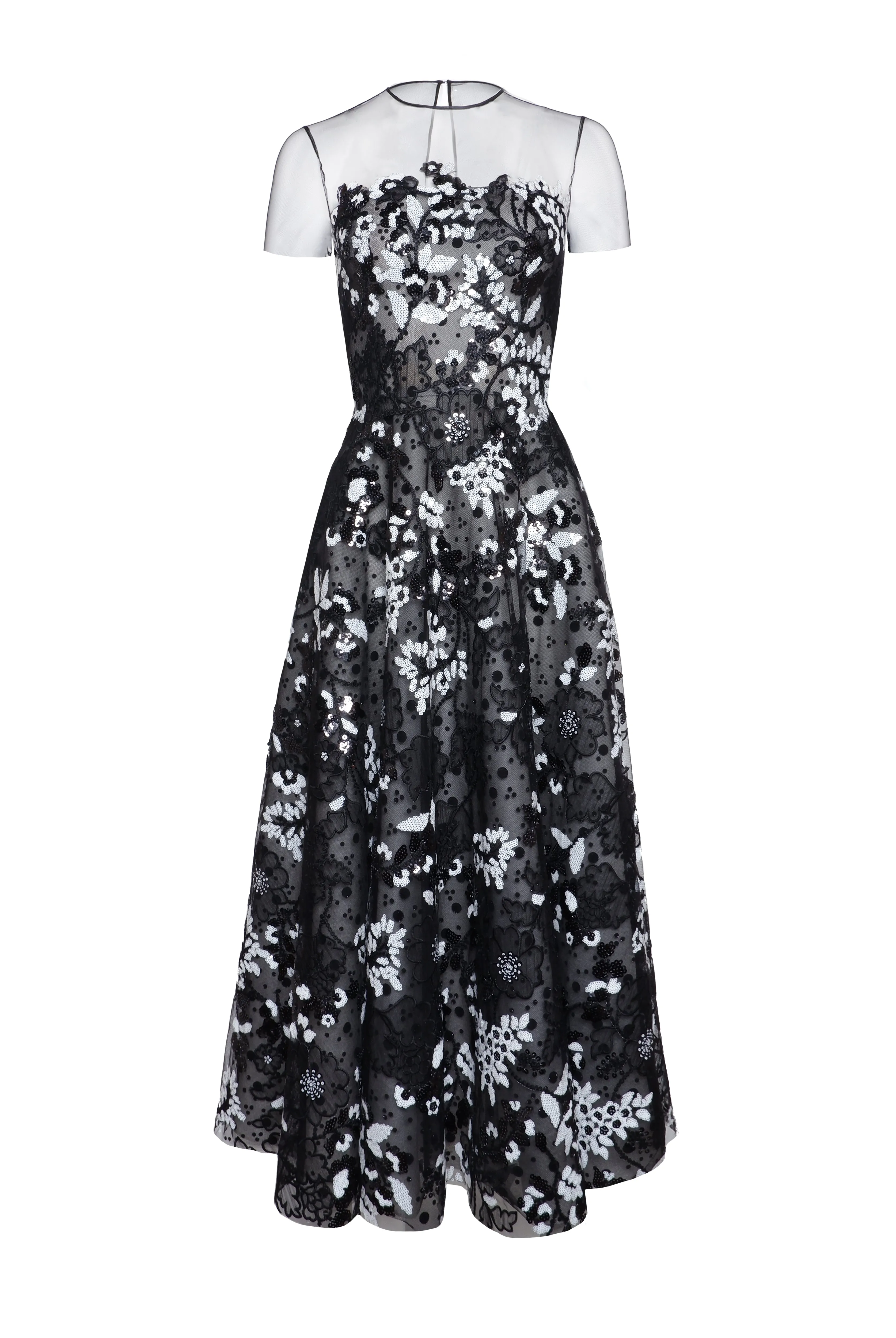 Floral Short Sleeve Illusion Neckline Cocktail Dress sold by Naeem Khan