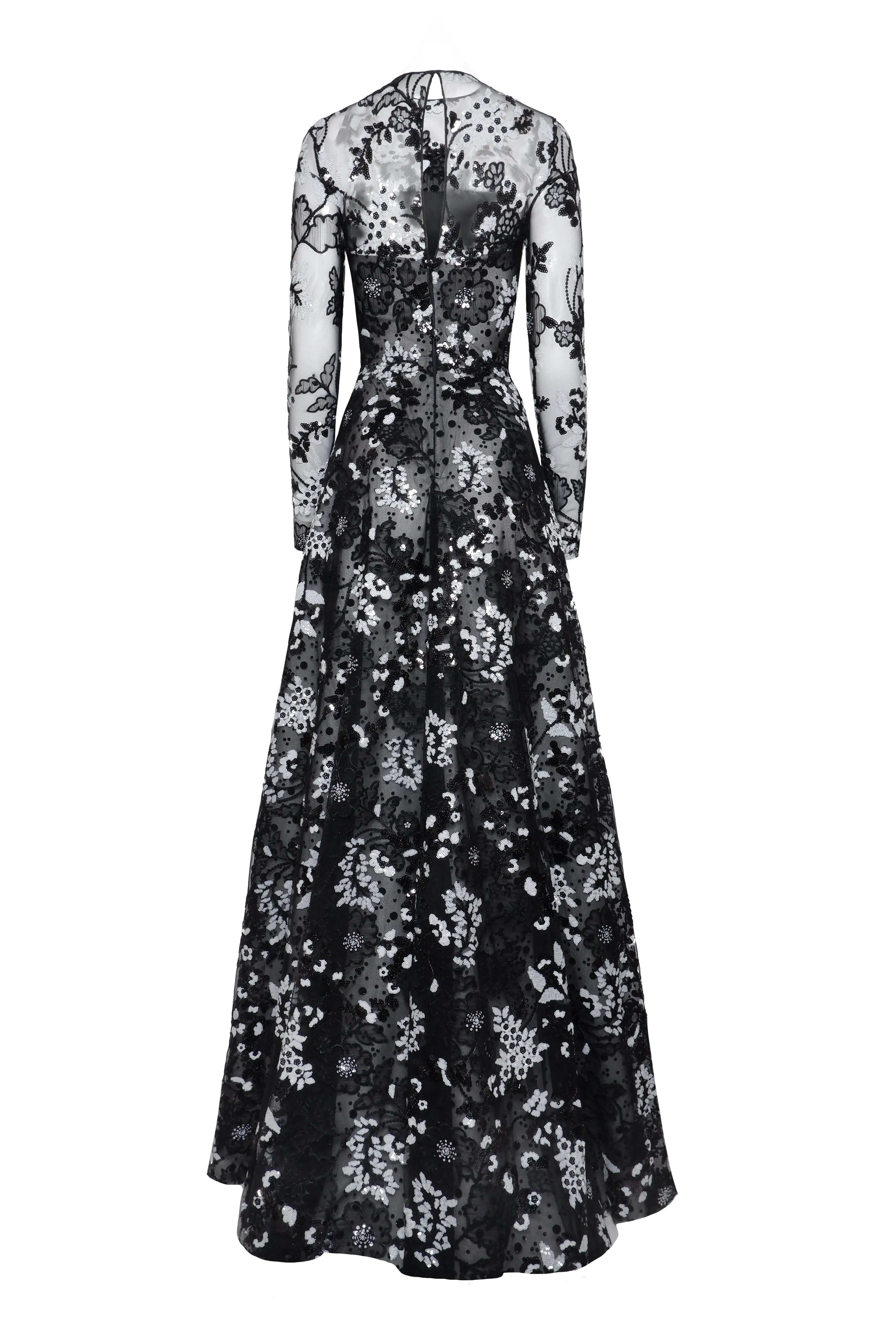 Floral Long Sleeve Illusion Neckline Sequin Gown sold by Naeem Khan product image thumbnail 2