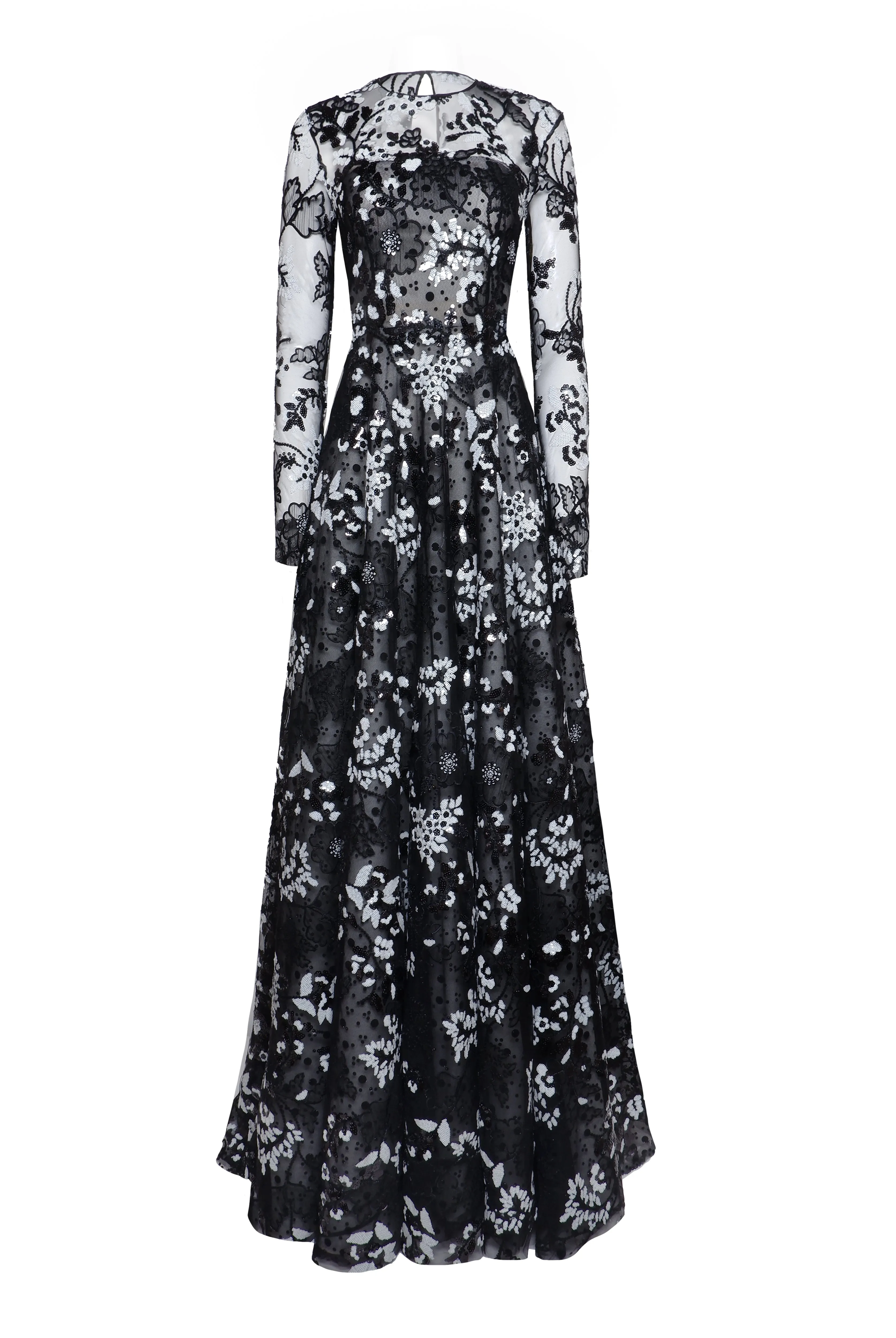 Floral Long Sleeve Illusion Neckline Sequin Gown sold by Naeem Khan