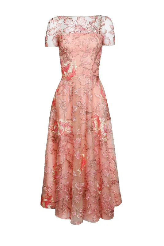 Floral Short Sleeve Illusion Neckline Cocktail Dress sold by Naeem Khan