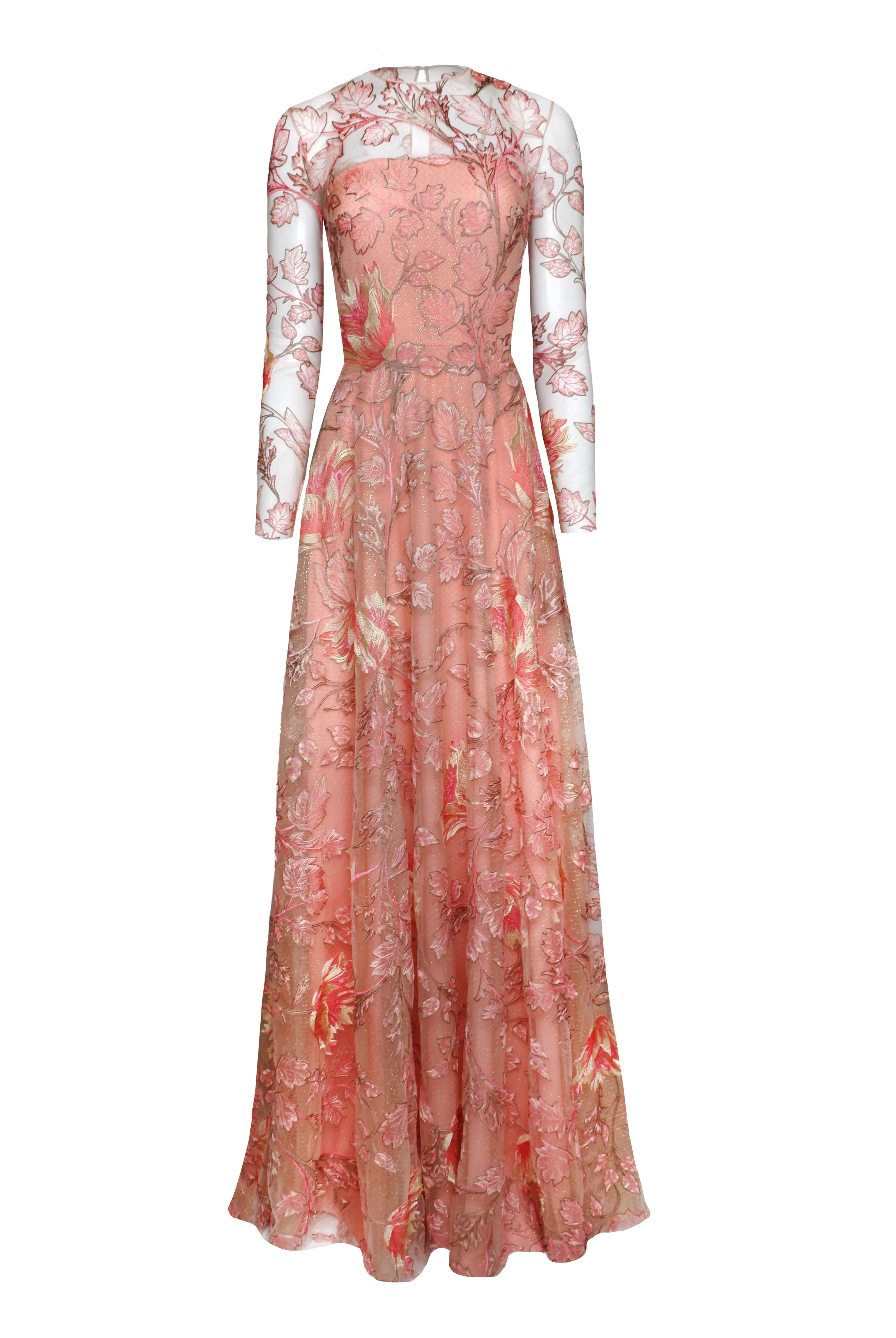 Floral Long Sleeve Illusion Neckline Gown sold by Naeem Khan