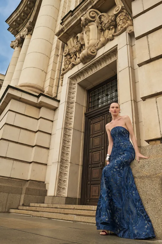 Thread Work Strapless Fit and Flare Gown sold by Naeem Khan