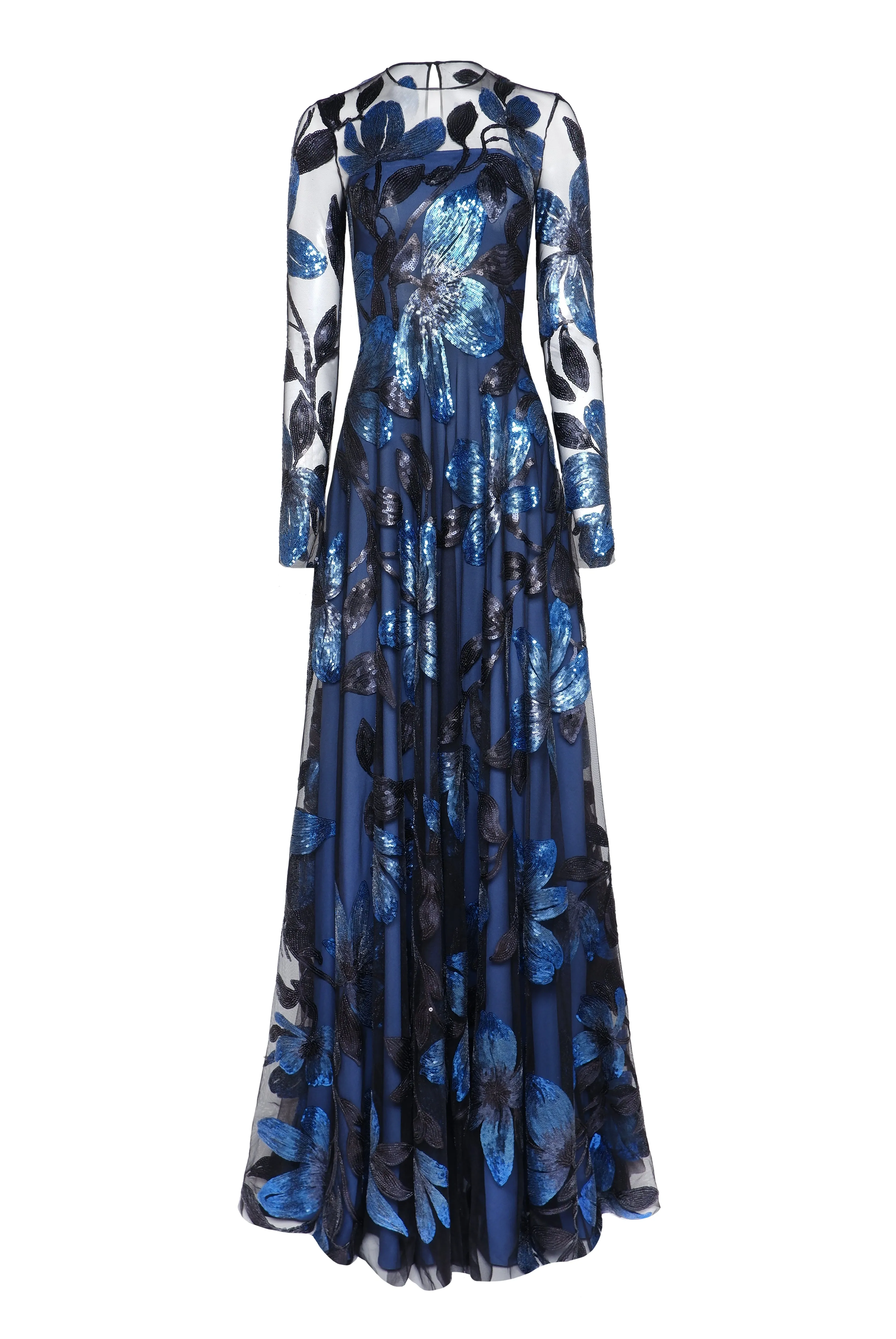 Floral Applique Long Sleeve Crew Neck Gown sold by Naeem Khan
