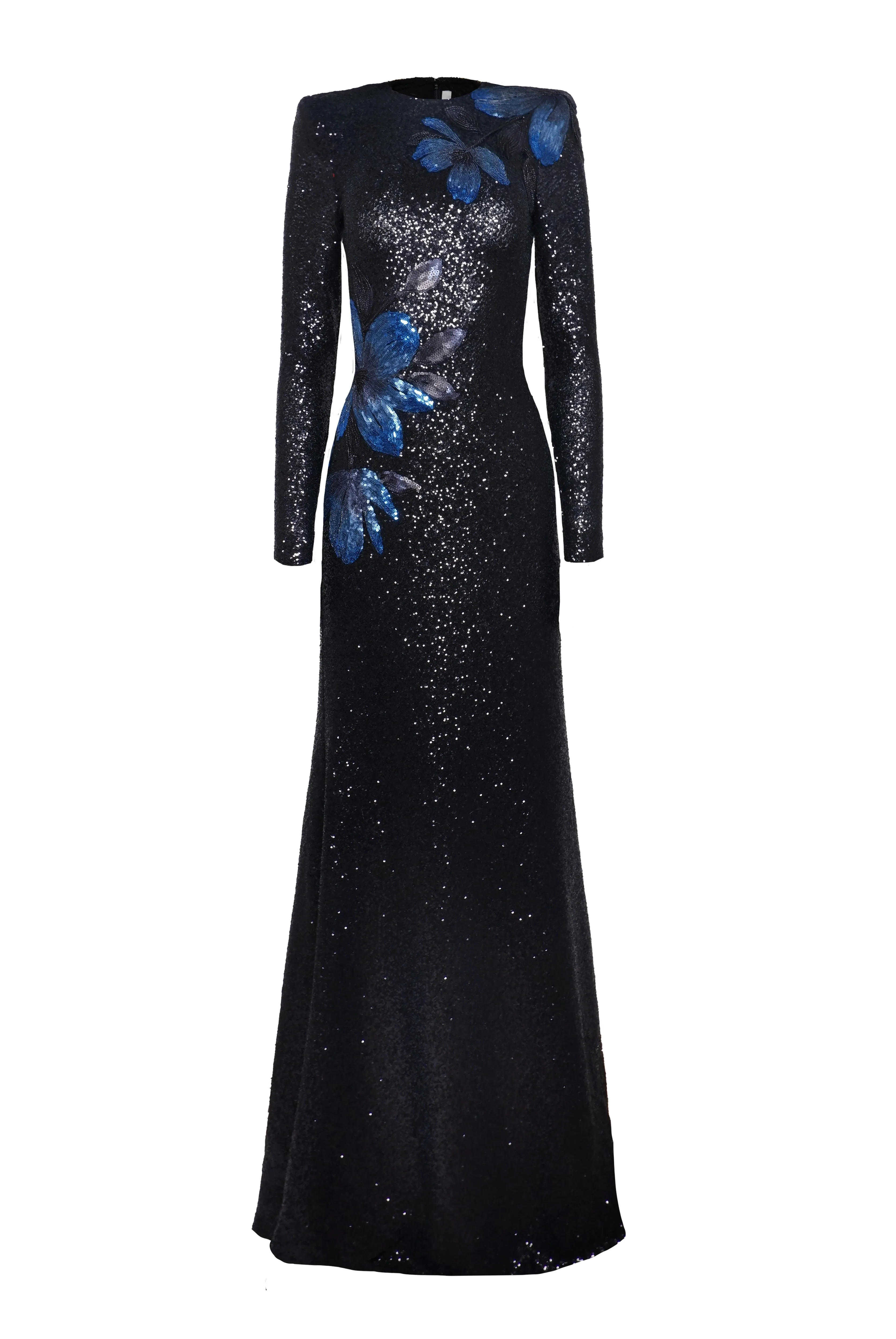 Stretch Sequin Long Sleeve Floral Applique Gown sold by Naeem Khan