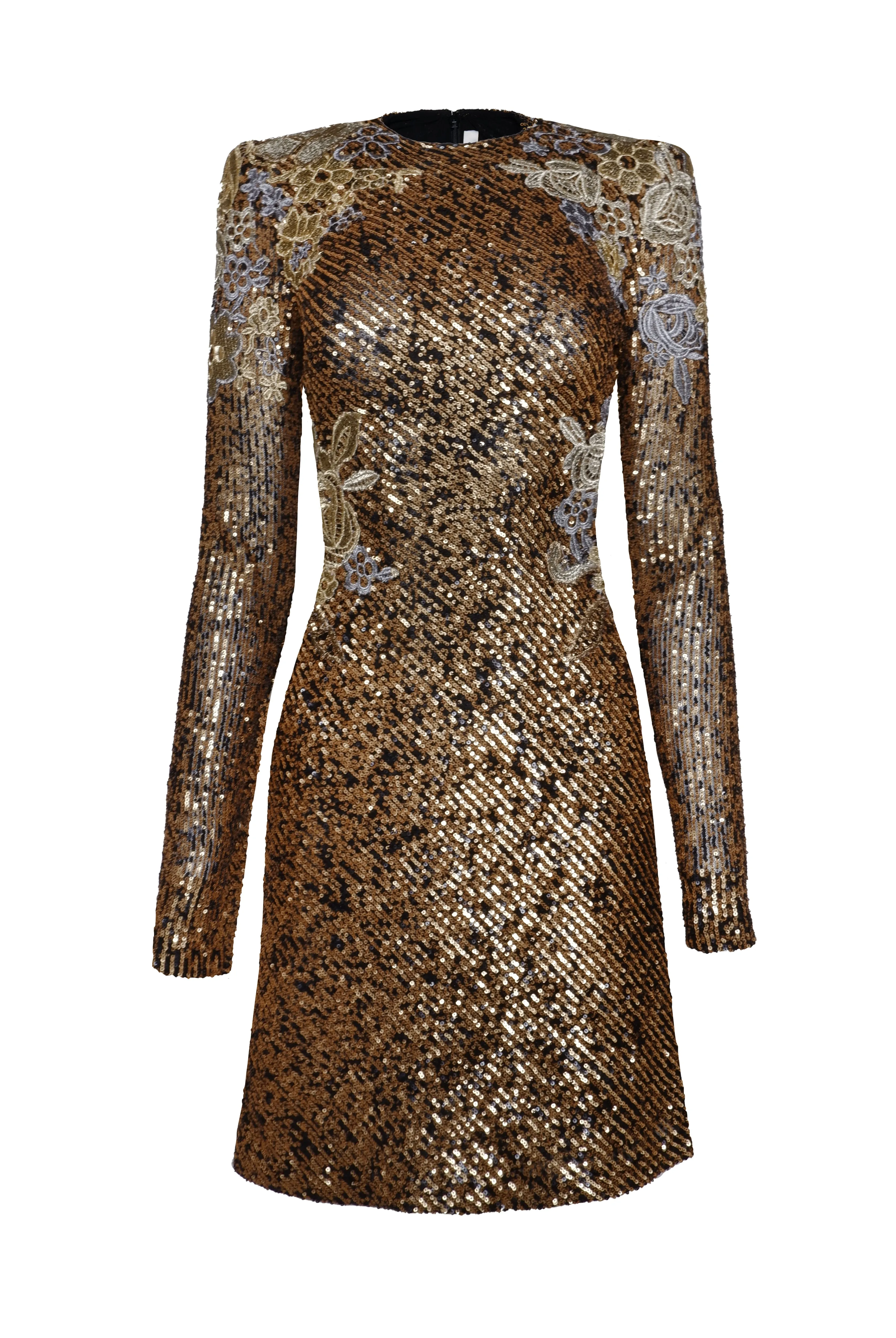 Stretch Sequin Long Sleeve Floral Applique Dress sold by Naeem Khan