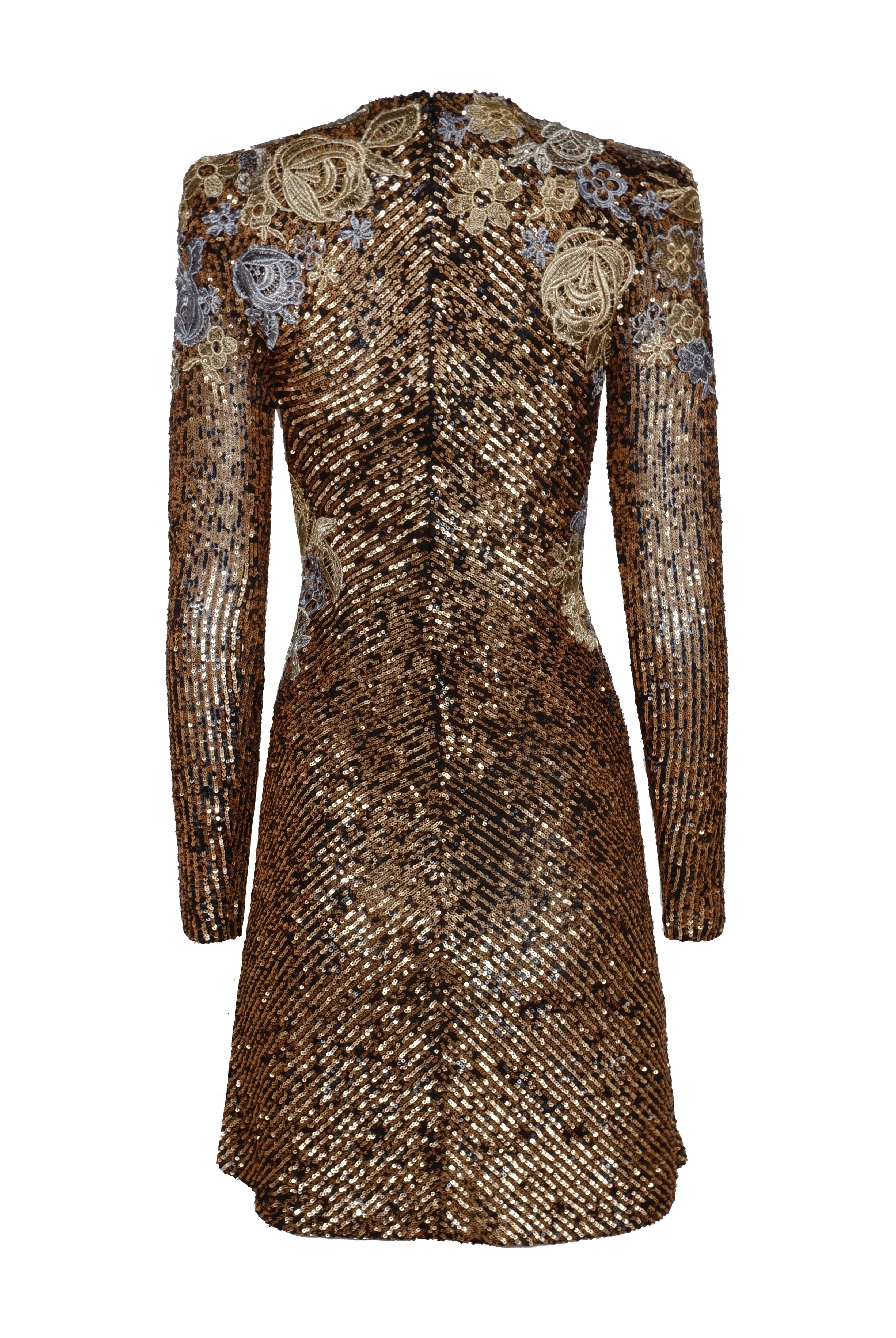 Stretch Sequin Long Sleeve Floral Applique Dress sold by Naeem Khan product image thumbnail 2