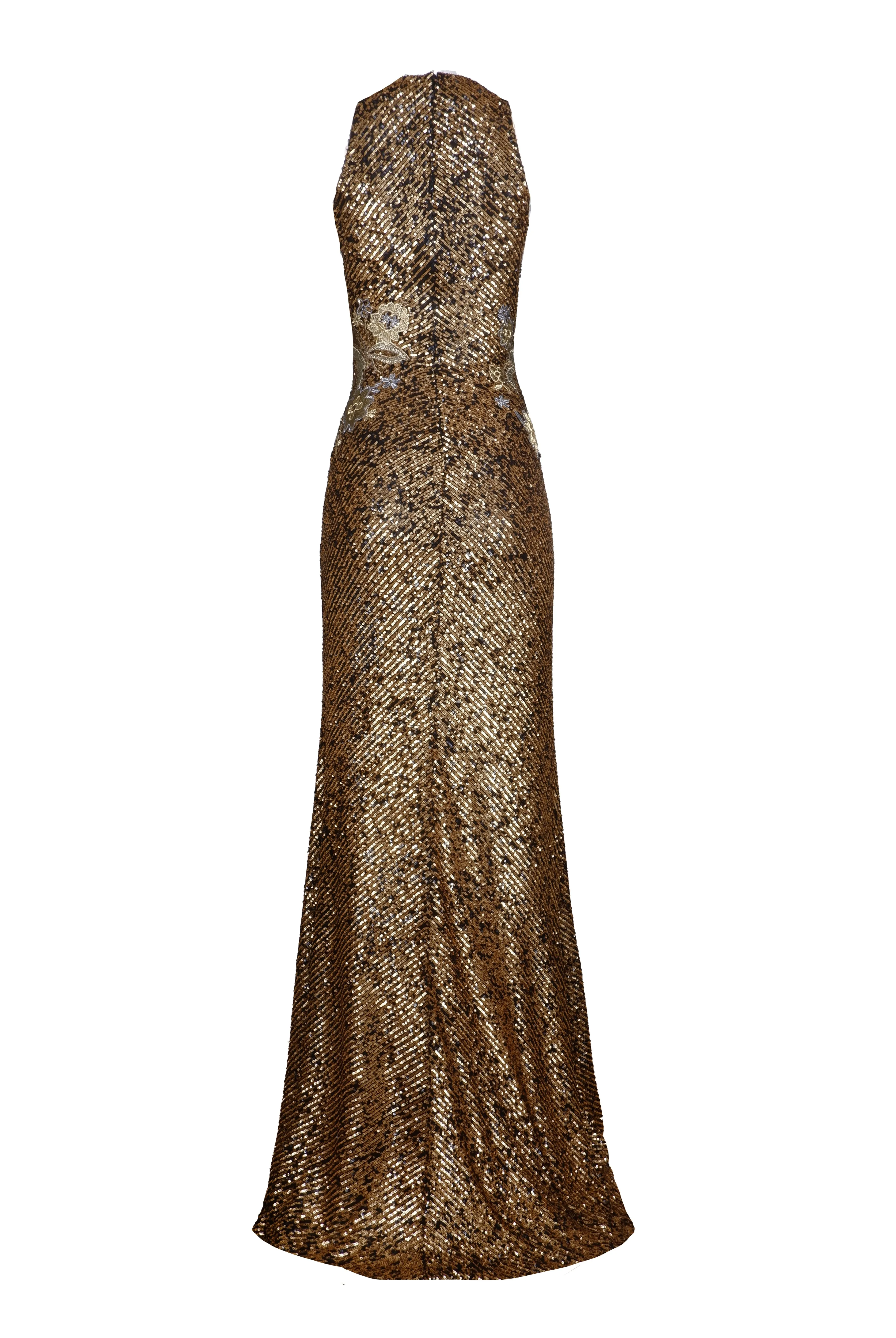 Stretch Sequin Halter Floral Applique Gown sold by Naeem Khan product image thumbnail 2