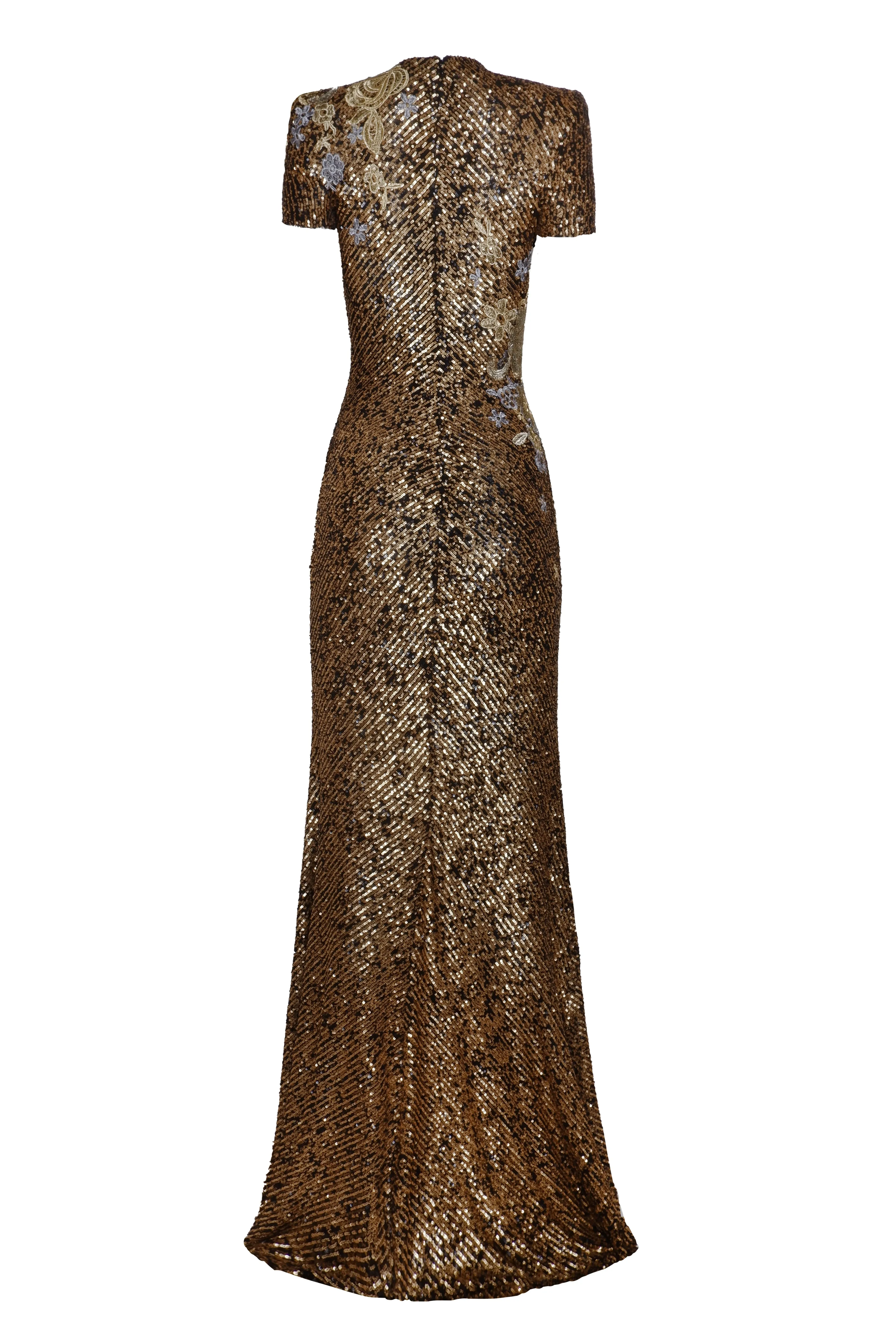 Stretch Sequin Short Sleeve Floral Applique Gown sold by Naeem Khan product image thumbnail 2