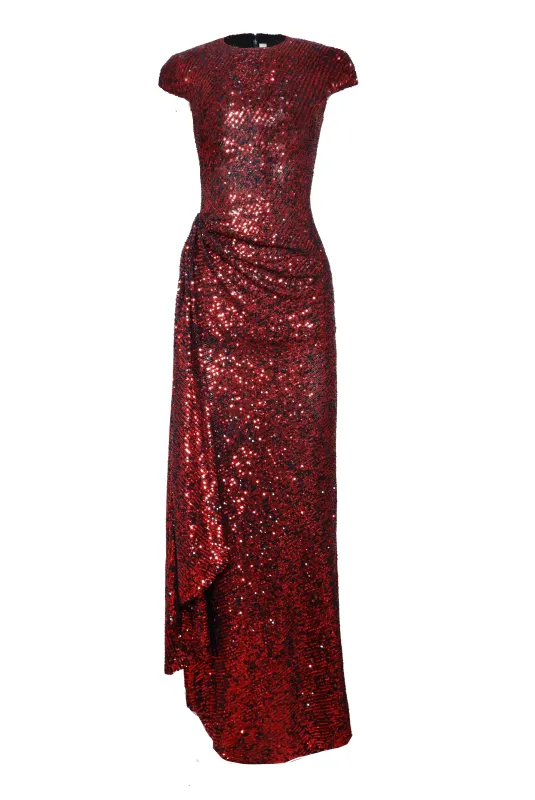 Stretch Sequin Draped Cap Sleeve Gown sold by Naeem Khan