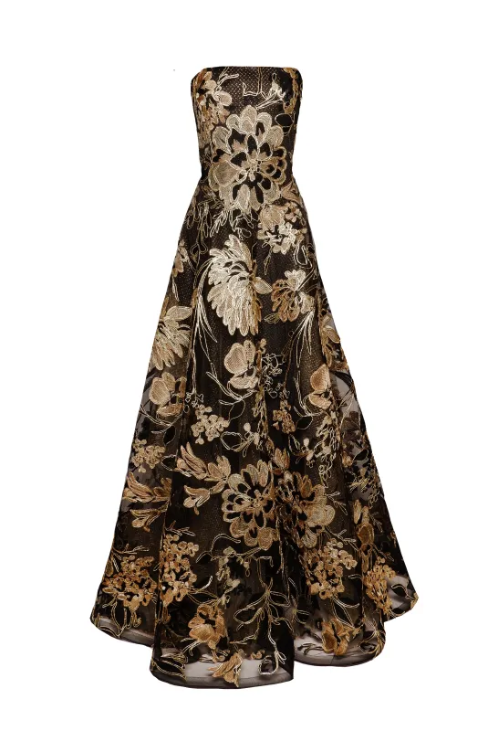 METALLIC RAFFIA STRAPLESS GOWN sold by Naeem Khan
