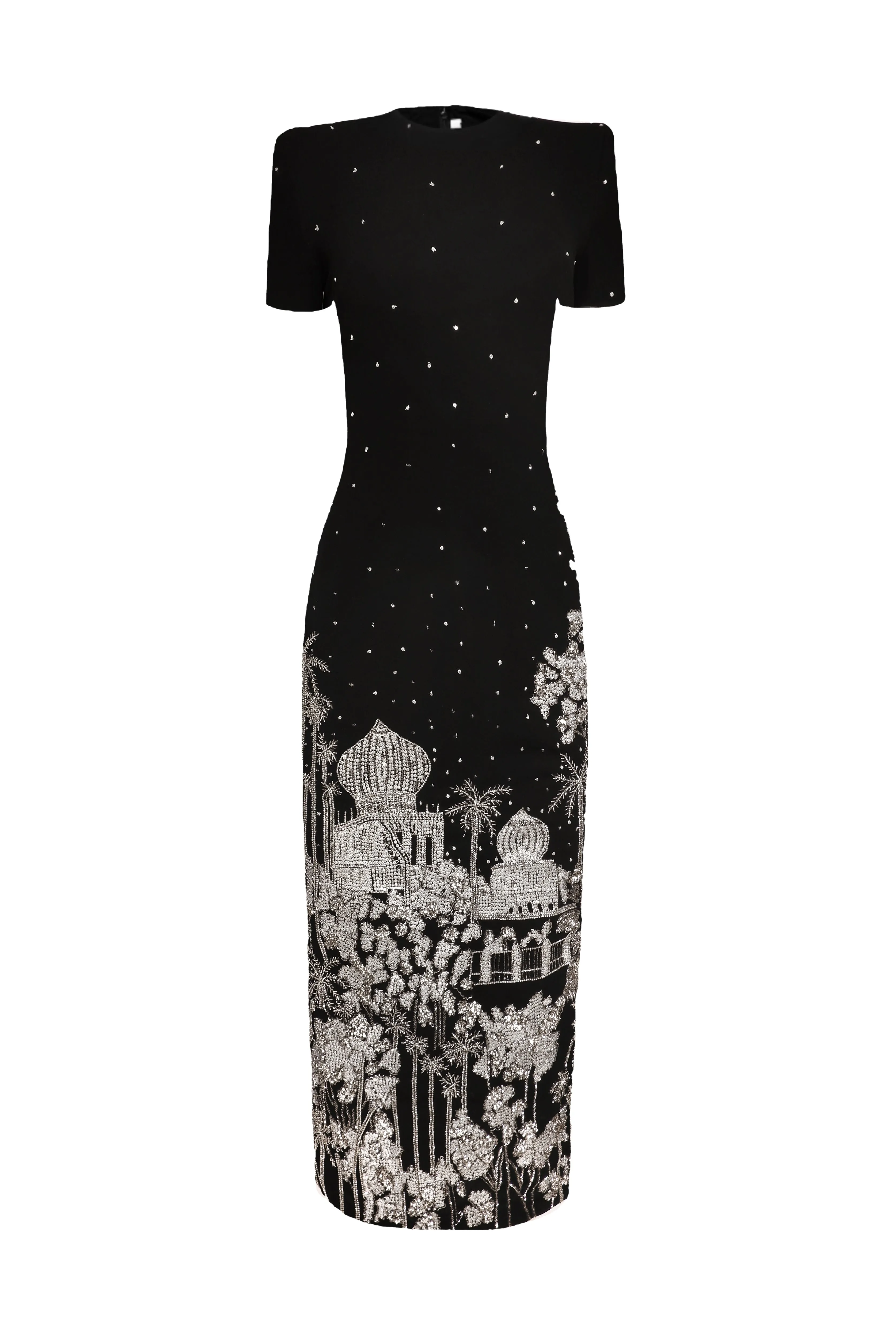 EMBROIDERED SHORT SLEEVE TEA-LENGTH DRESS sold by Naeem Khan