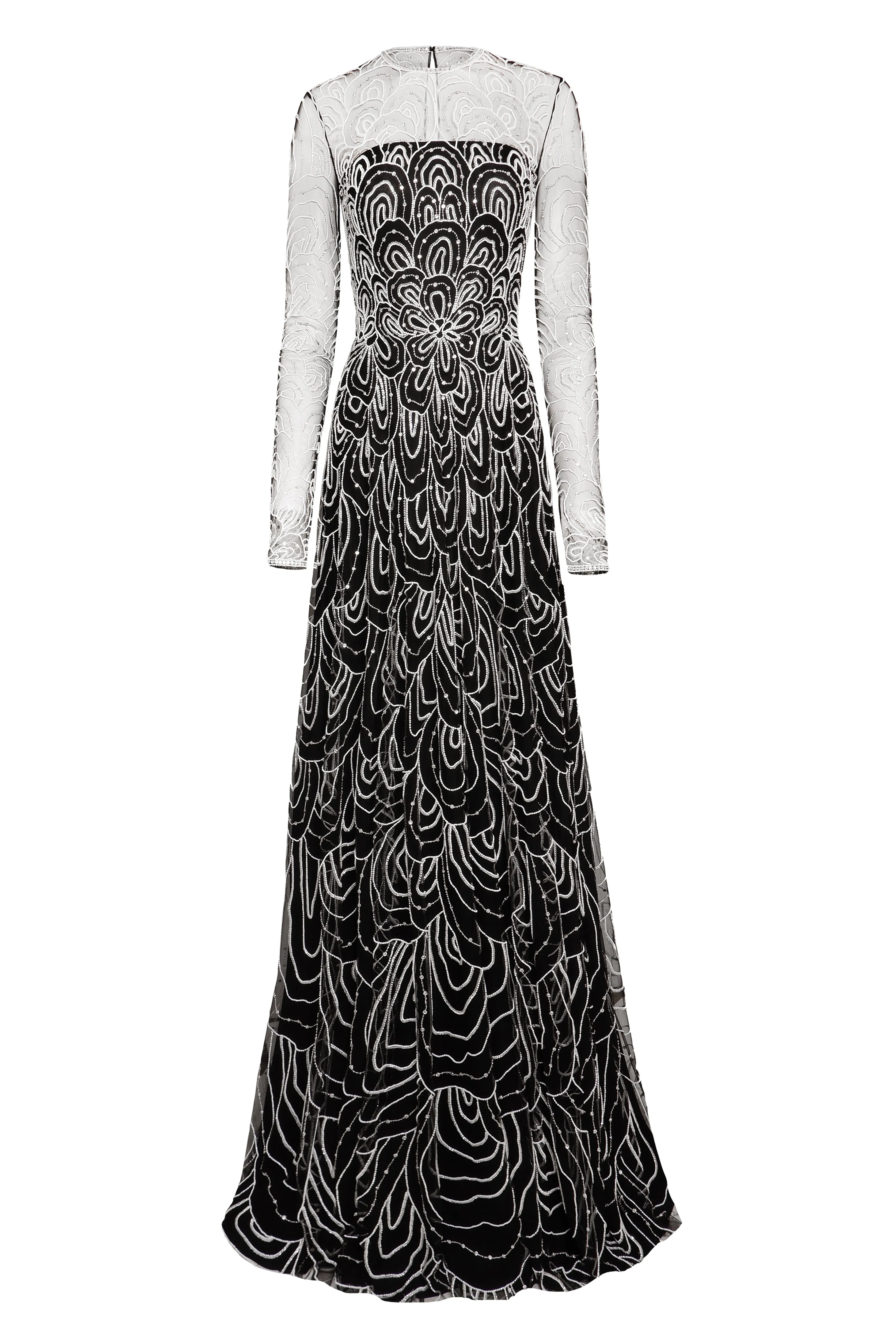 EMBROIDERED JEWEL NECK LONG SLEEVE GOWN sold by Naeem Khan