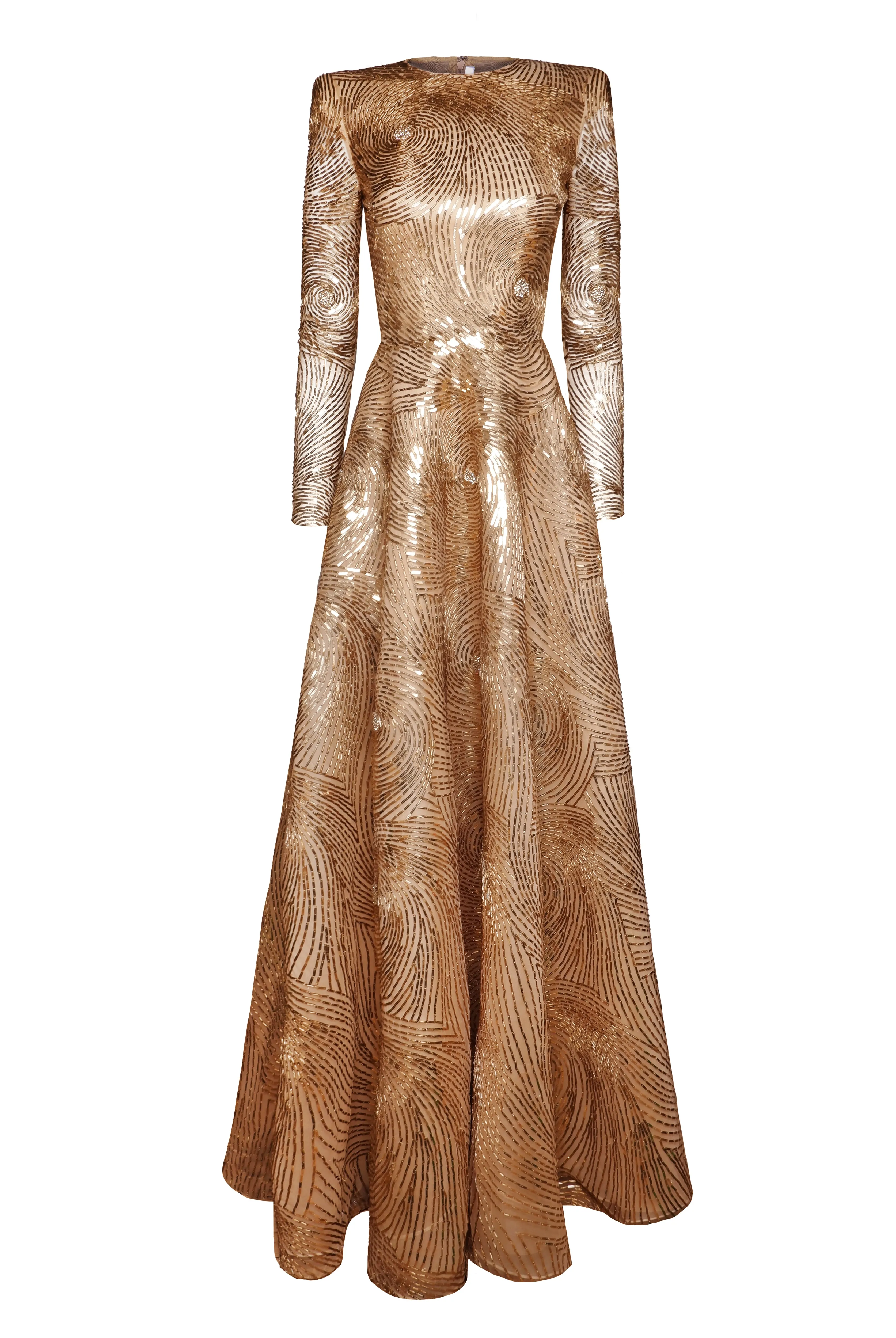 EMBROIDERED JEWEL NECK LONG SLEEVE GOWN sold by Naeem Khan