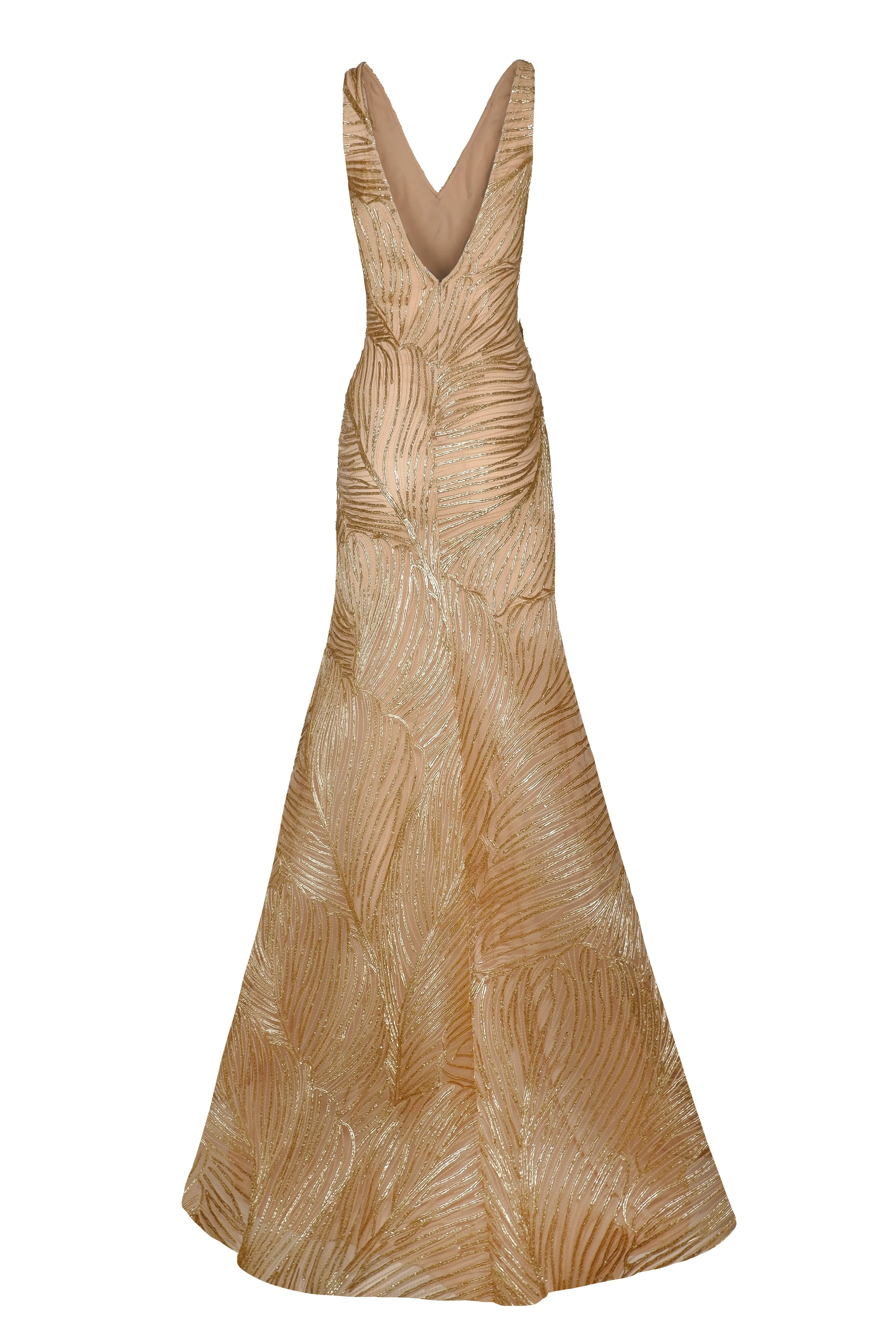 METALLIC RAFFIA V-NECK FIT AND FLARE GOWN sold by Naeem Khan product image thumbnail 2
