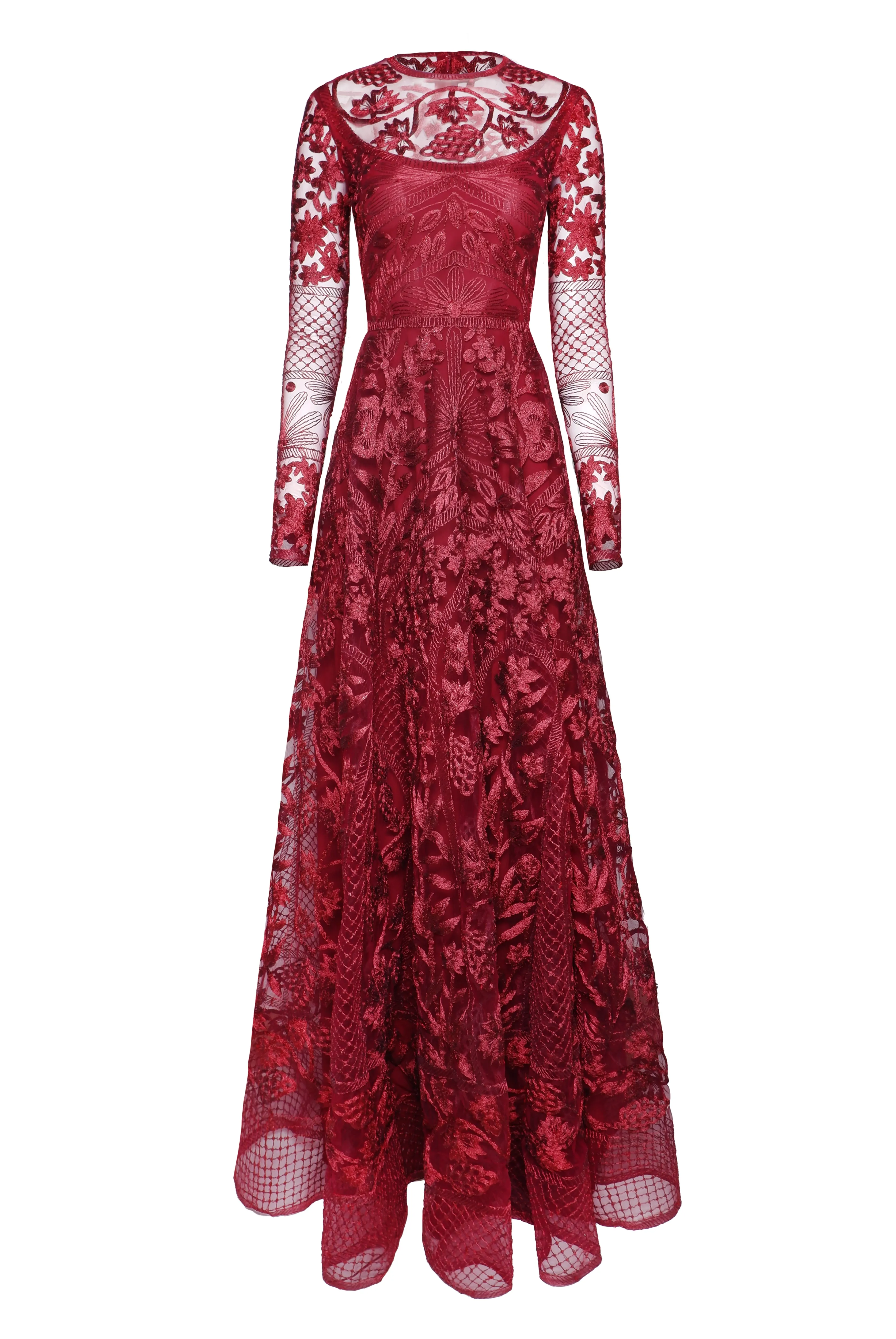 METALLIC THREADWORK JEWEL NECK LONG SLEEVE GOWN sold by Naeem Khan product image thumbnail 2