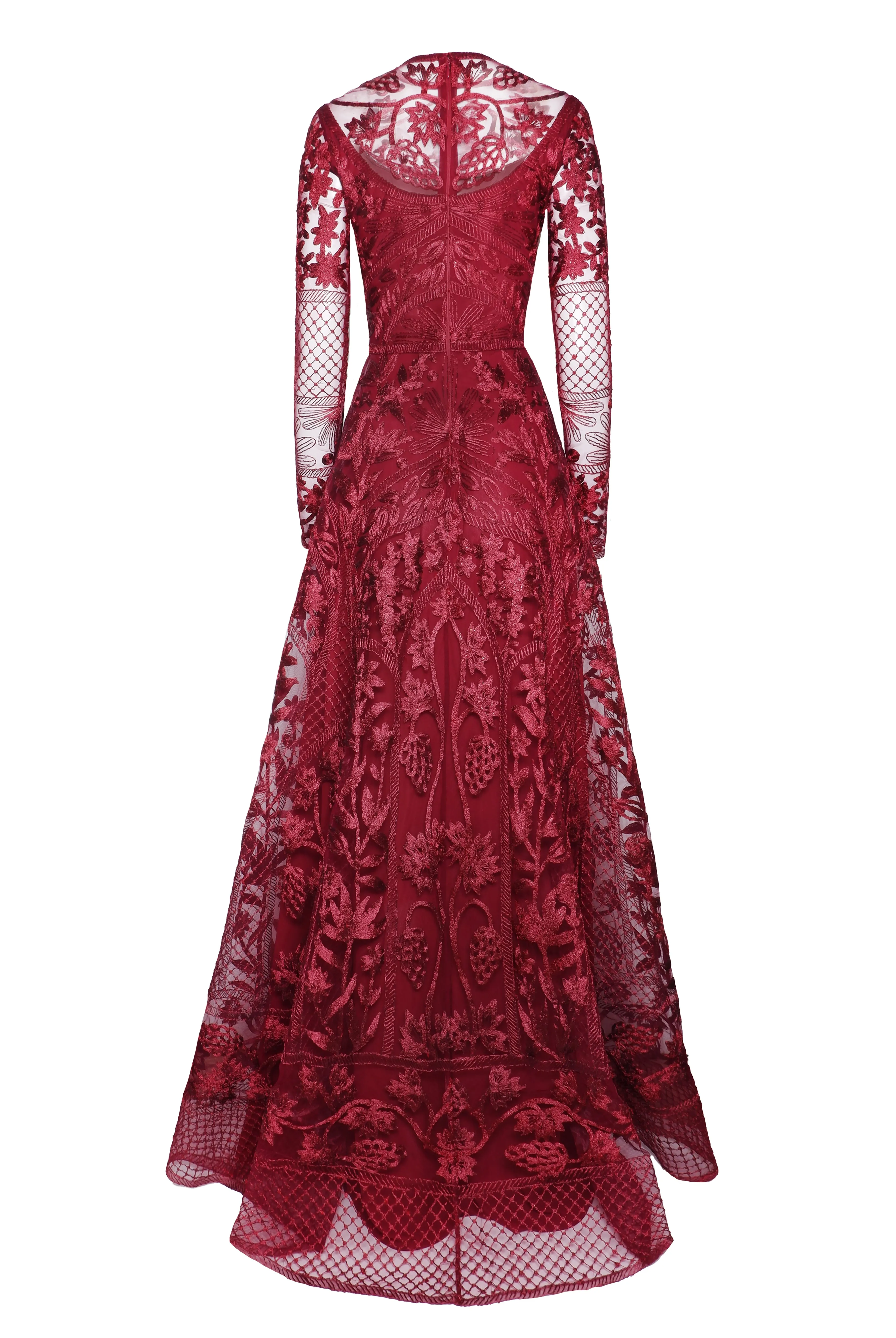 METALLIC THREADWORK JEWEL NECK LONG SLEEVE GOWN sold by Naeem Khan product image thumbnail 3