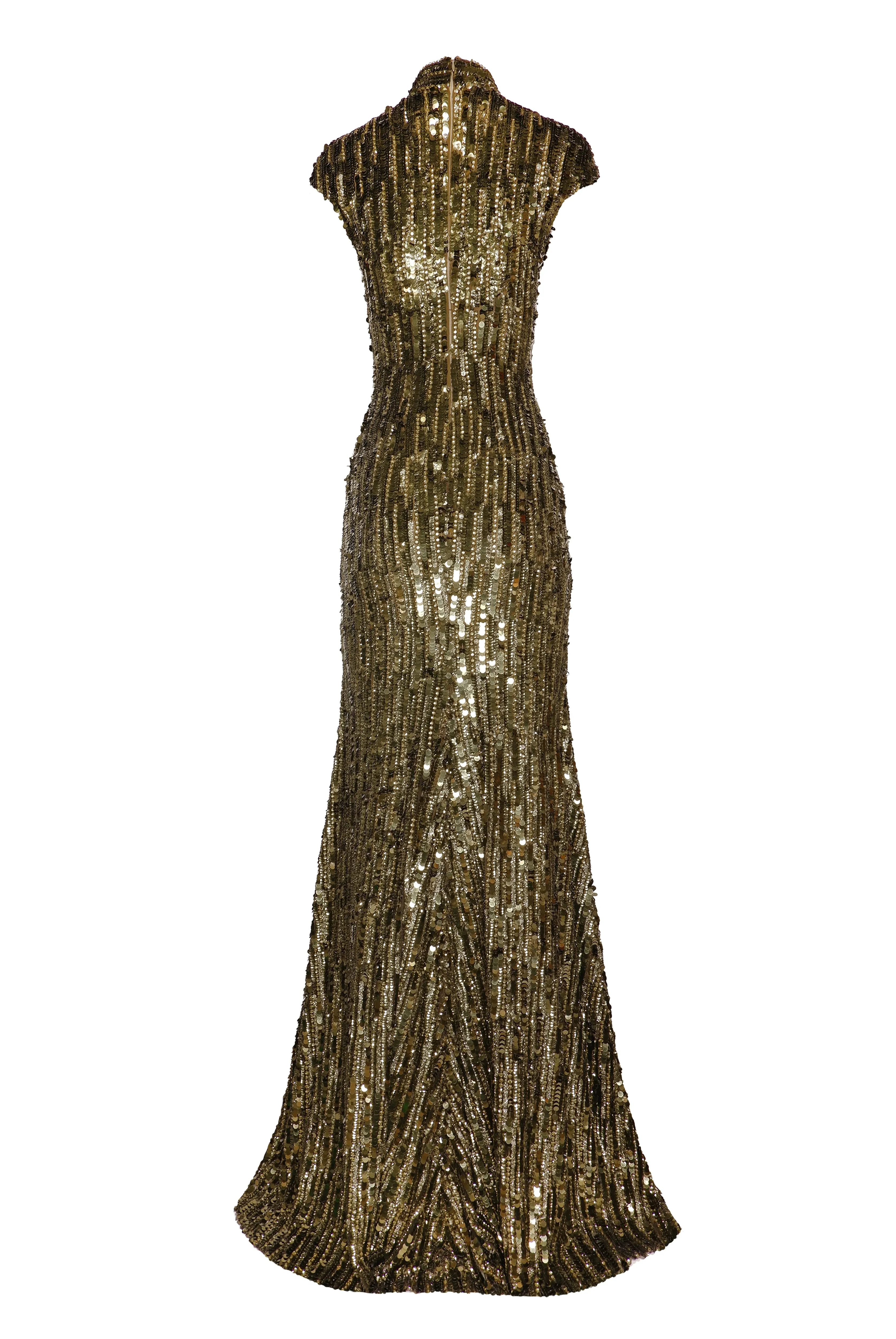 EMBROIDERED MOCK NECK CAP SLEEVE FIT-AND-FLARE GOWN sold by Naeem Khan product image thumbnail 3