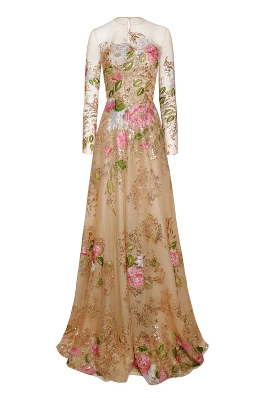 JEWEL NECK LONG SLEEVE GOWN sold by Naeem Khan