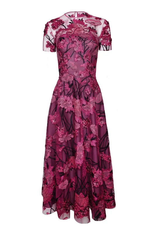 JEWEL NECK SHORT SLEEVE TEA-LENGTH DRESS made by Naeem Khan