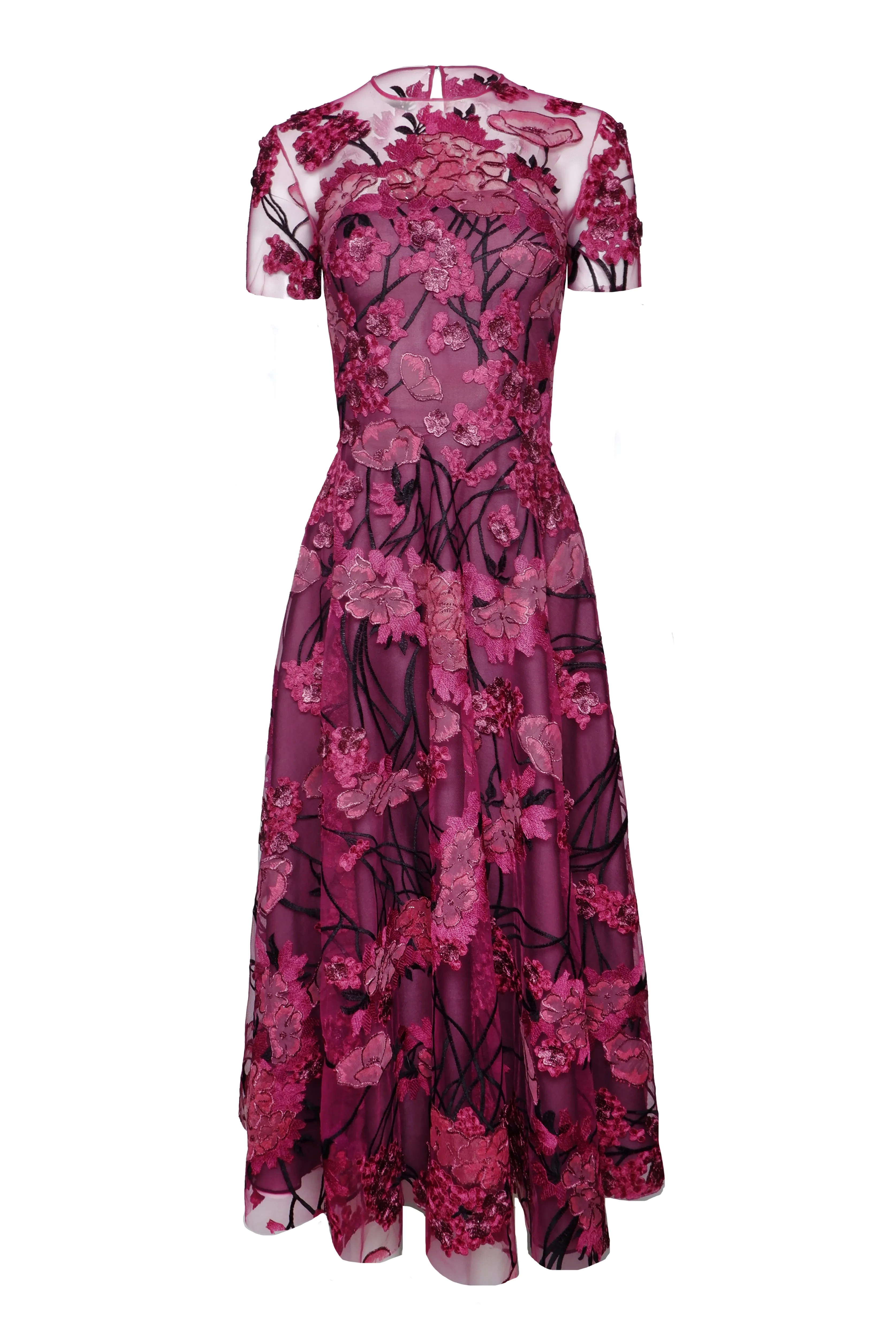 JEWEL NECK SHORT SLEEVE TEA-LENGTH DRESS sold by Naeem Khan