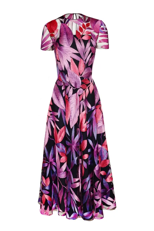 JEWEL NECK SHORT SLEEVE TEA-LENGTH DRESS made by Naeem Khan