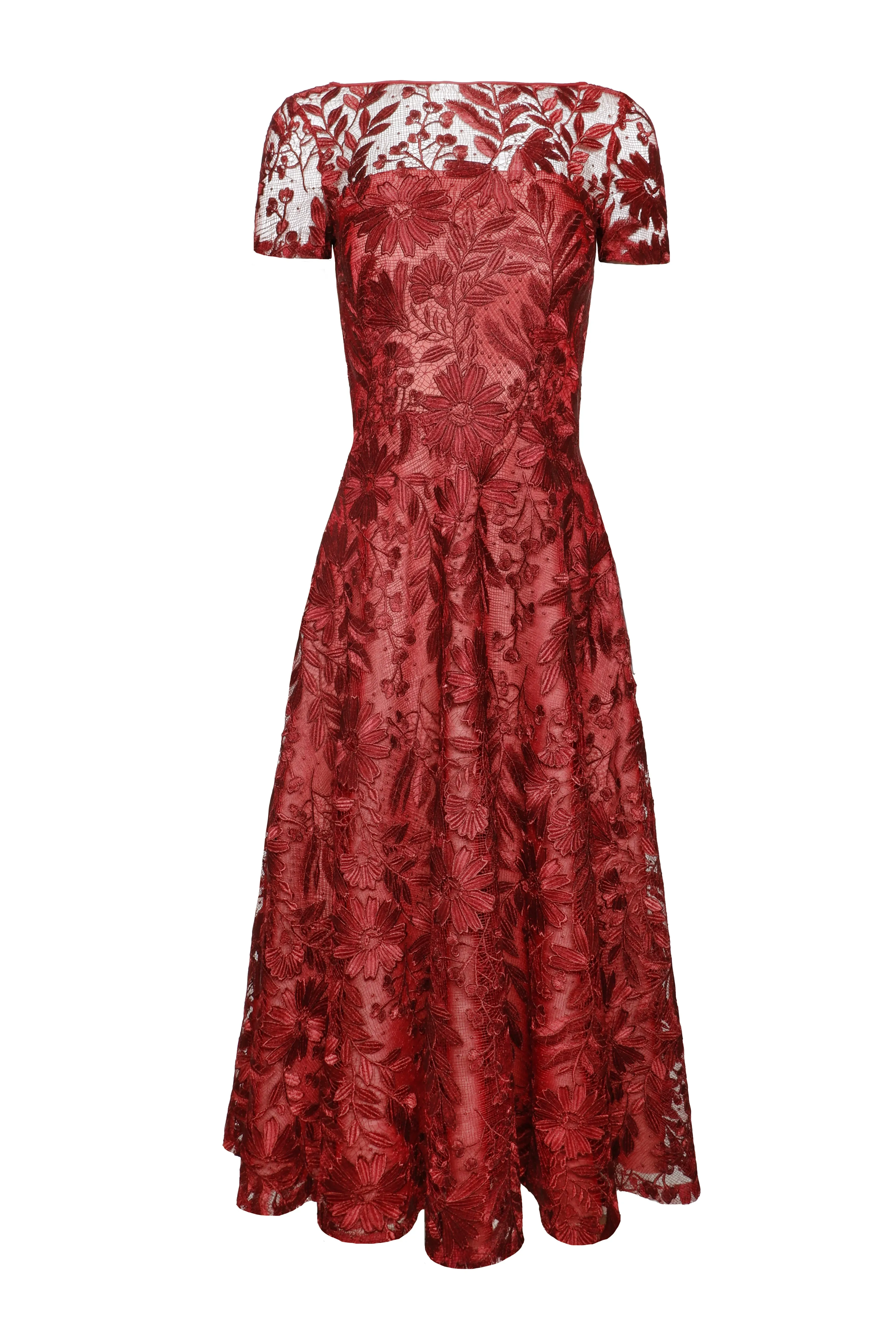 LACE BOAT NECK SHORT SLEEVE TEA-LENGTH DRESS sold by Naeem Khan