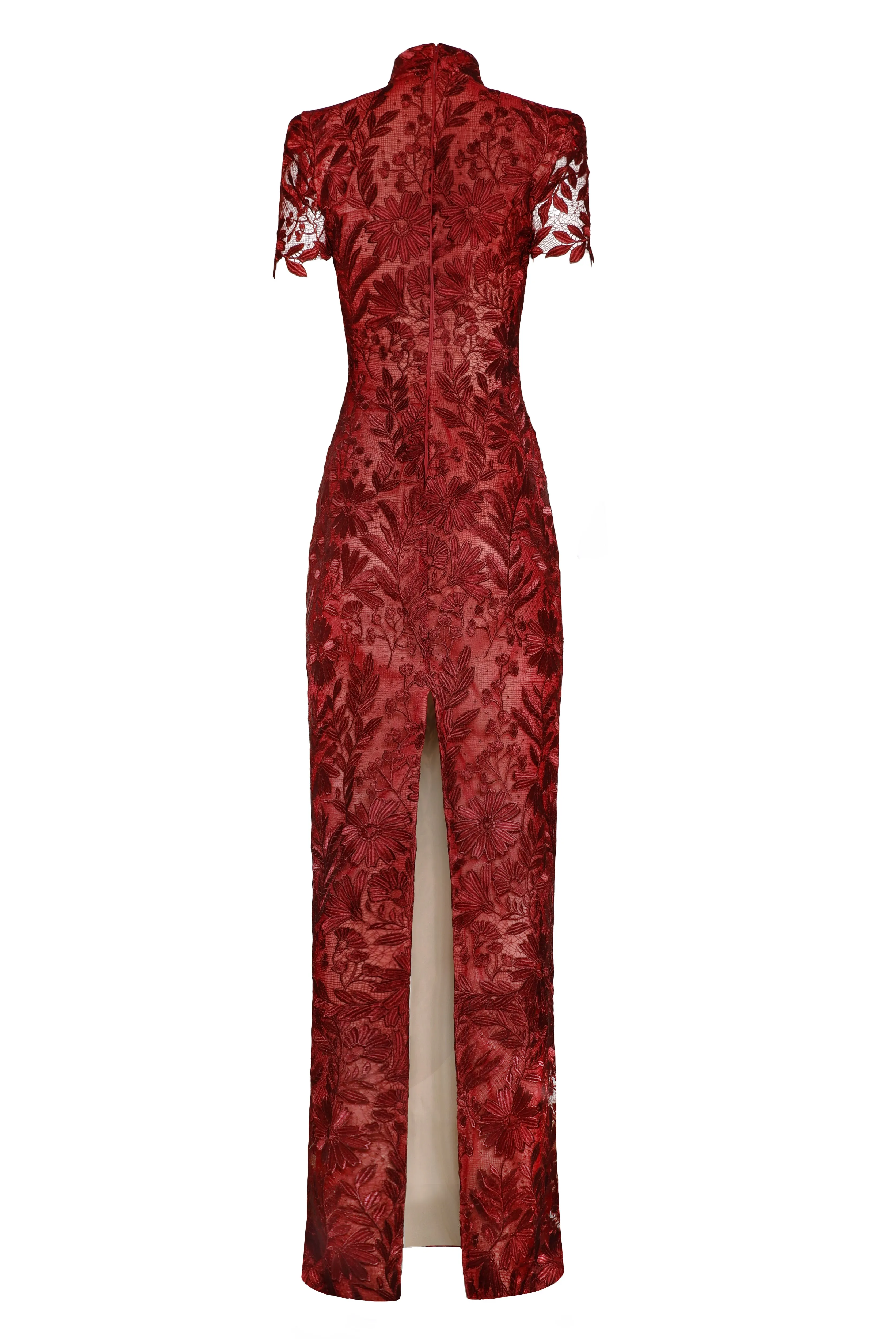 LACE MOCK NECK SHORT SLEEVE COLUMN GOWN sold by Naeem Khan product image thumbnail 2