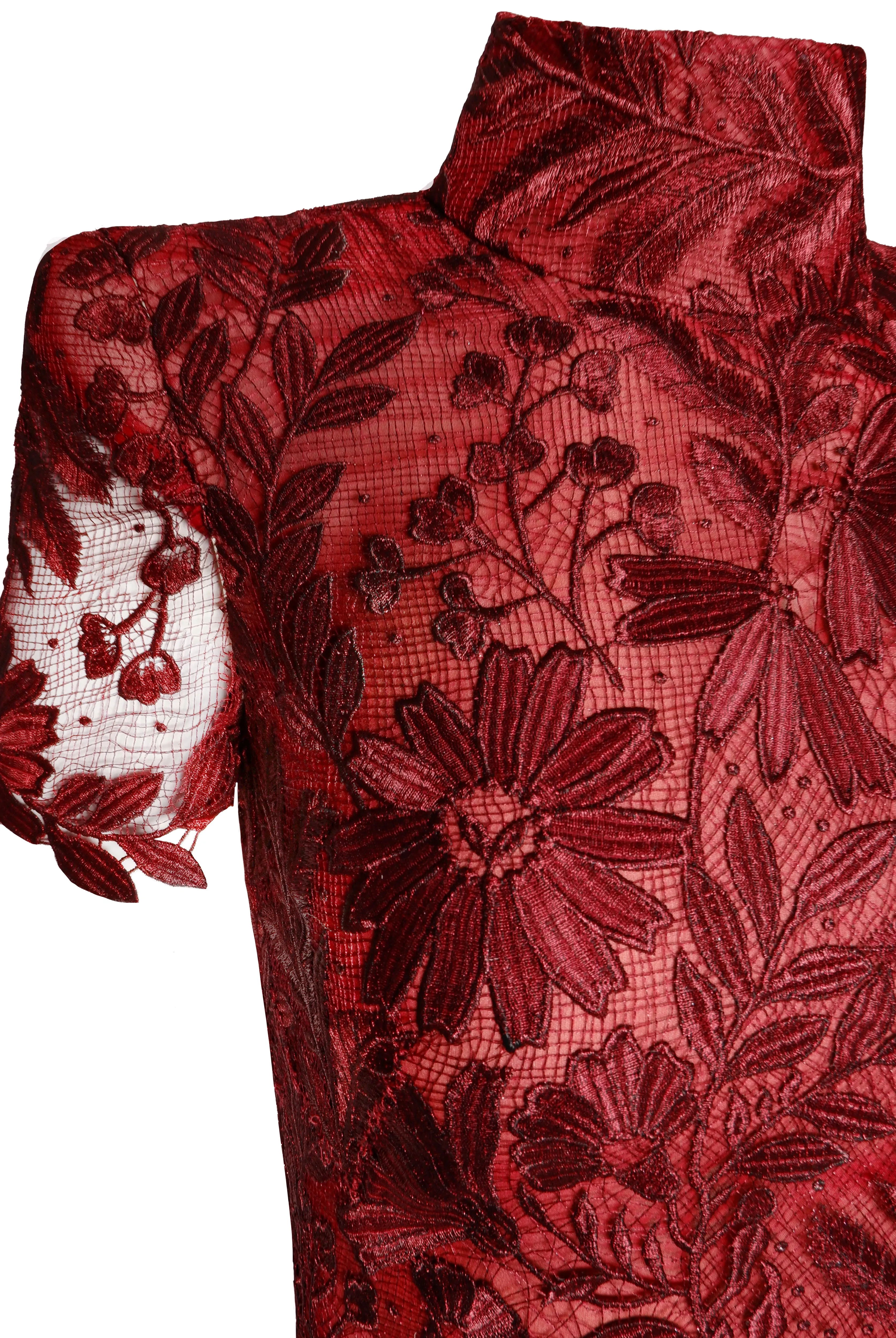 LACE MOCK NECK SHORT SLEEVE COLUMN GOWN sold by Naeem Khan product image thumbnail 3