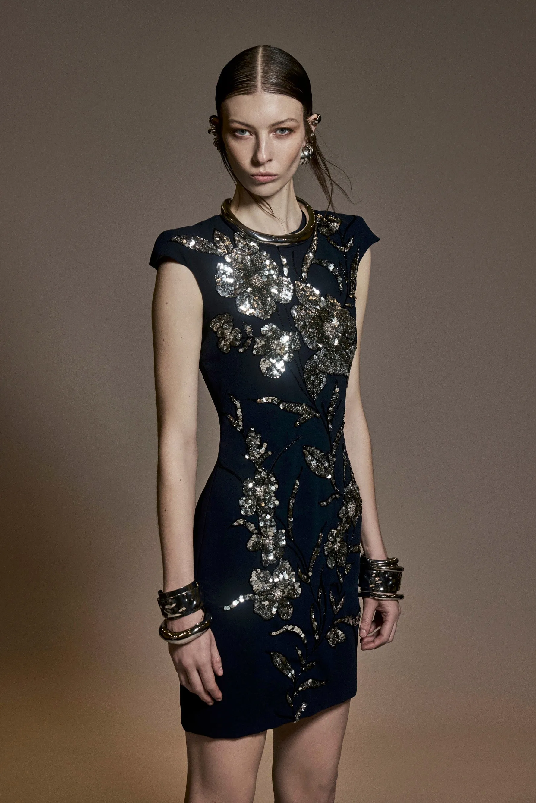 EMBROIDERED JEWEL NECK CAP SLEEVE DRESS sold by Naeem Khan